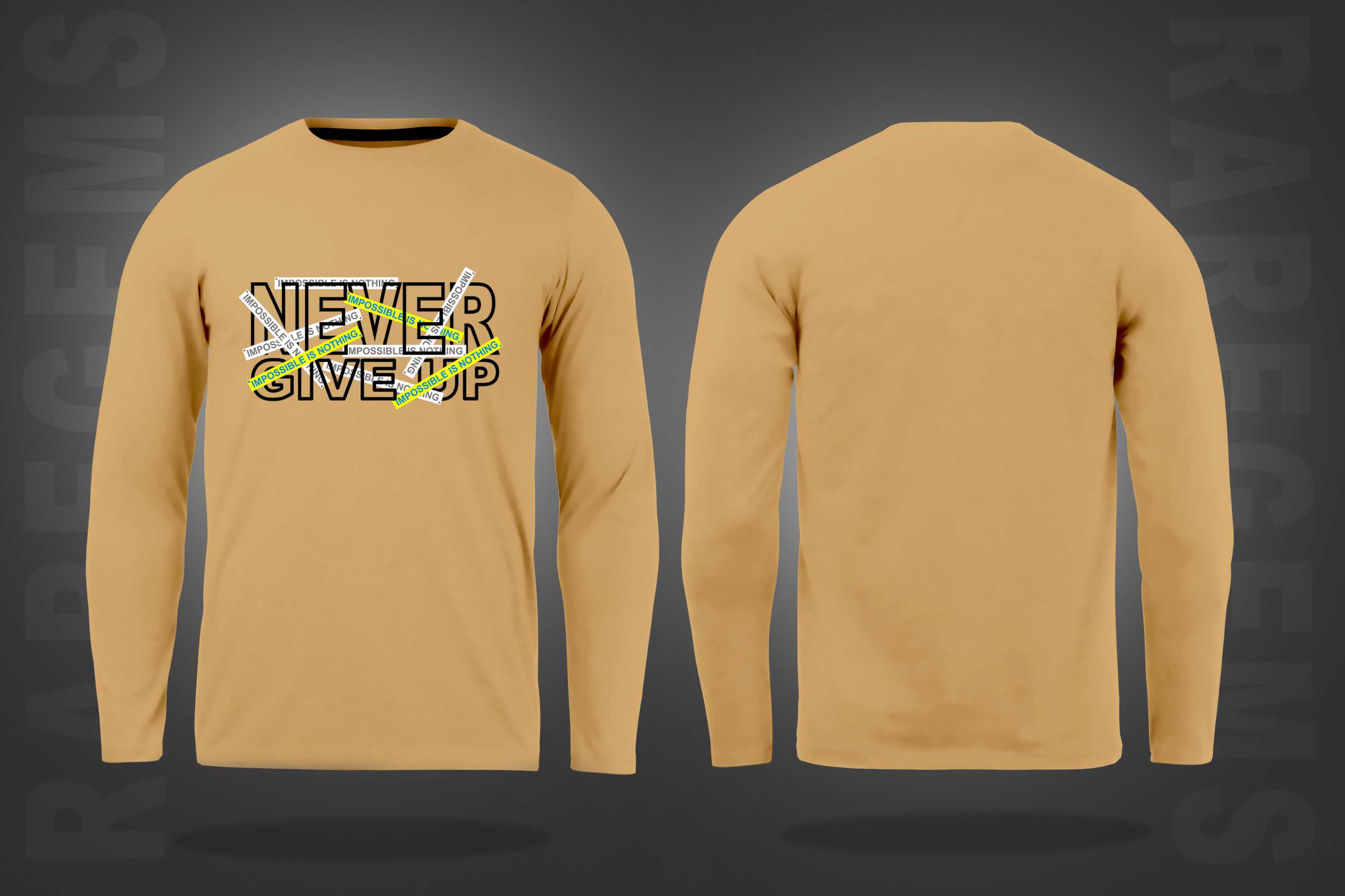 Beige Round Neck Never Give Up Printed Full Sleeves T-Shirt