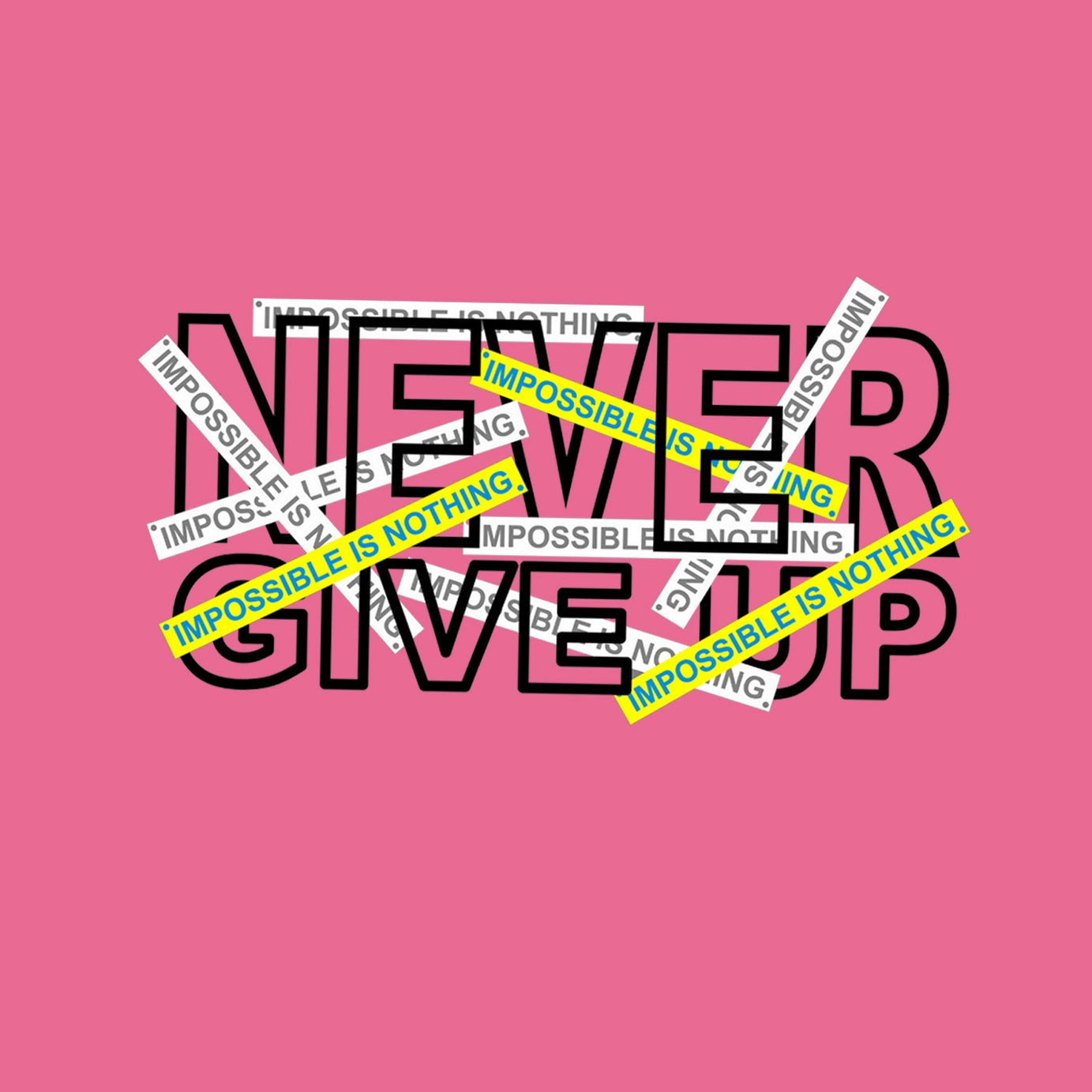 Pink Round Neck Never Give Up Printed Full Sleeves T-Shirt