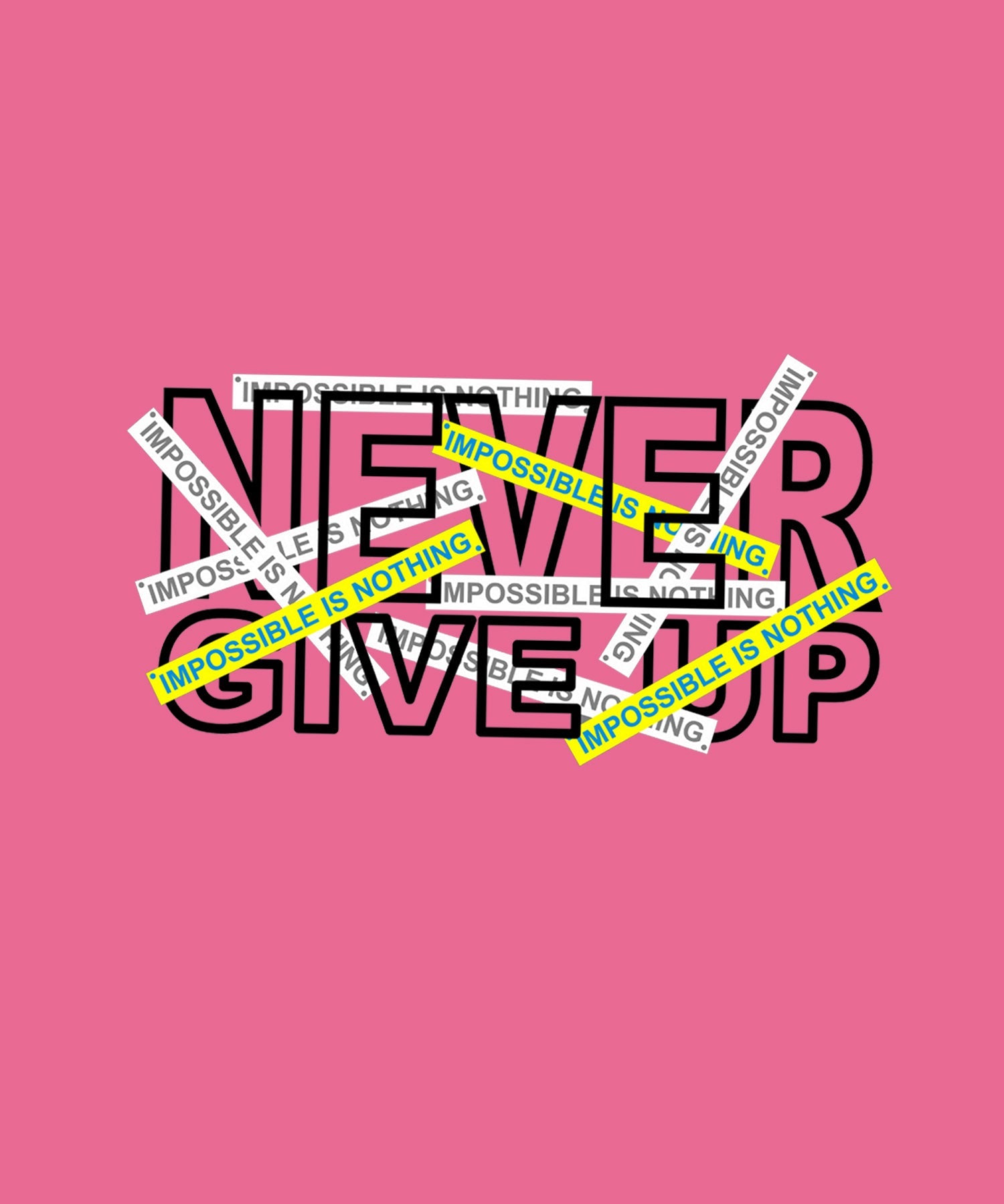 Pink Round Neck Never Give Up Printed Full Sleeves T-Shirt