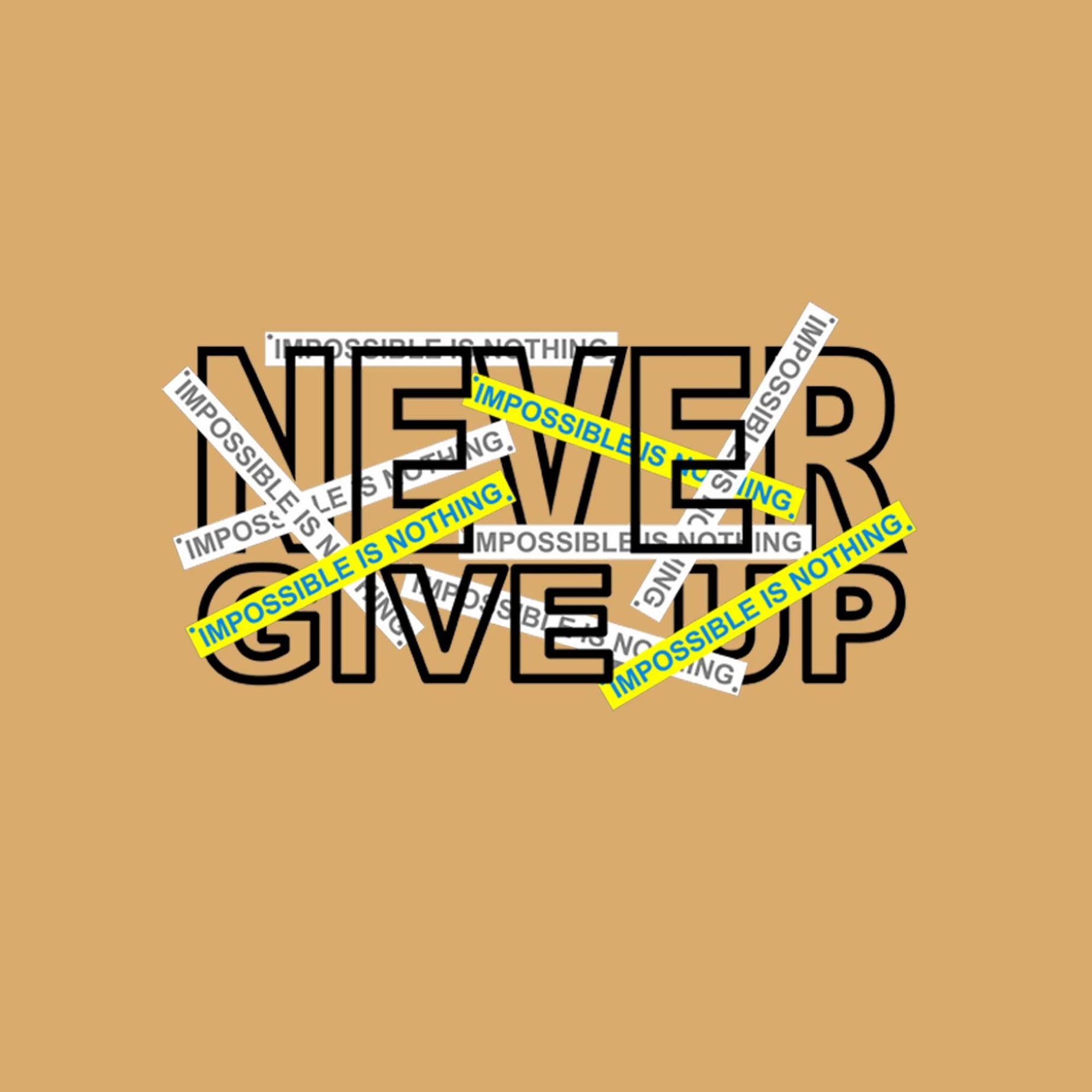 Beige Half Sleeve Never Give Up Printed Oversized T-Shirt