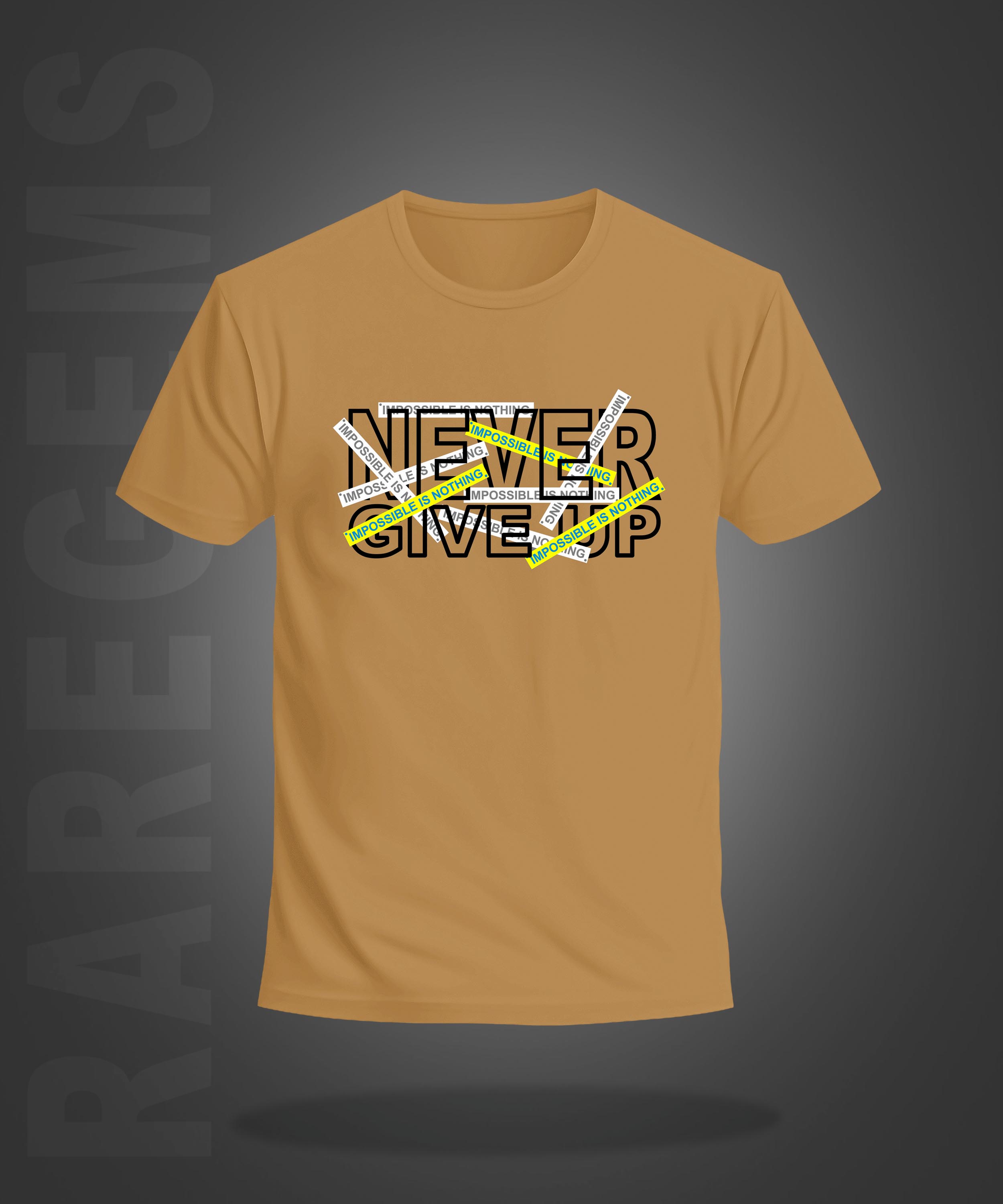 Beige Half Sleeves Round Neck Never Give Up Printed Regular T-Shirt