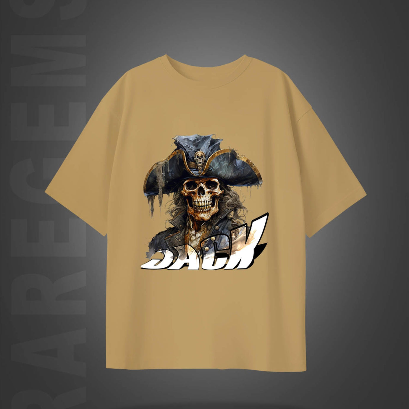 Beige Half Sleeves Pirate Skull Jack Printed Oversized T-Shirt