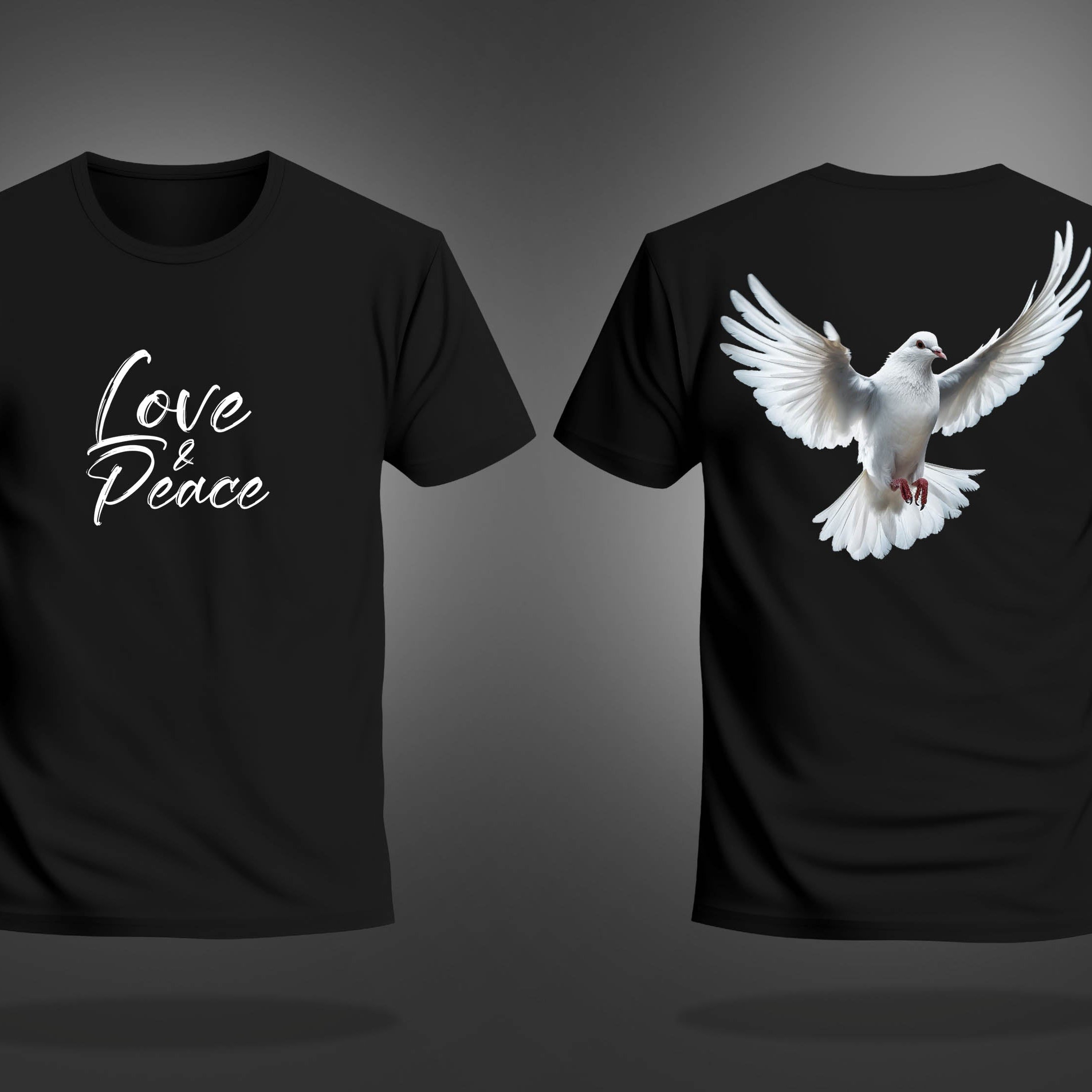 Black Half Sleeve Dove Love And Peace Printed Regular T-Shirt