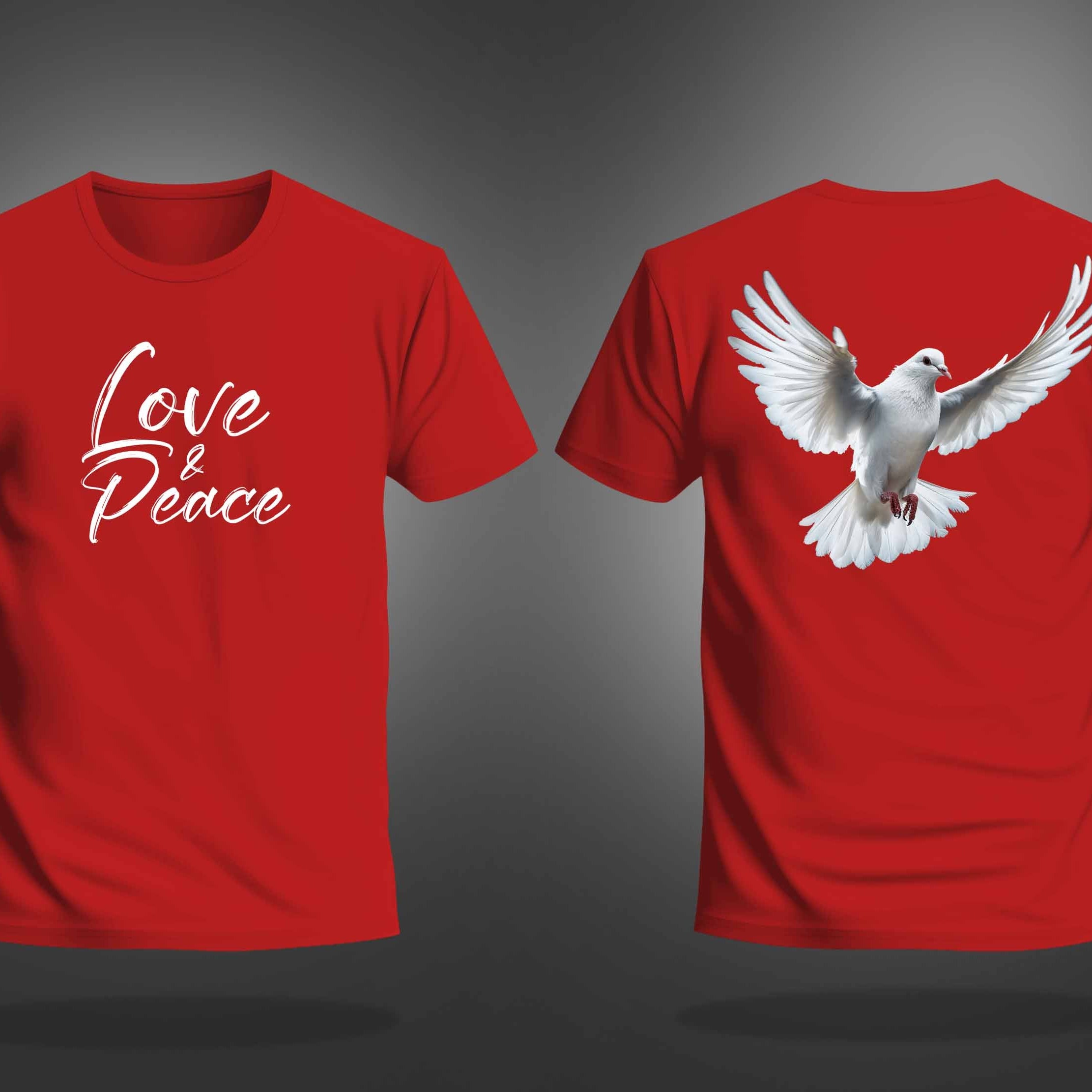 Red Half Sleeve Dove Love And Peace Printed Regular T-Shirt
