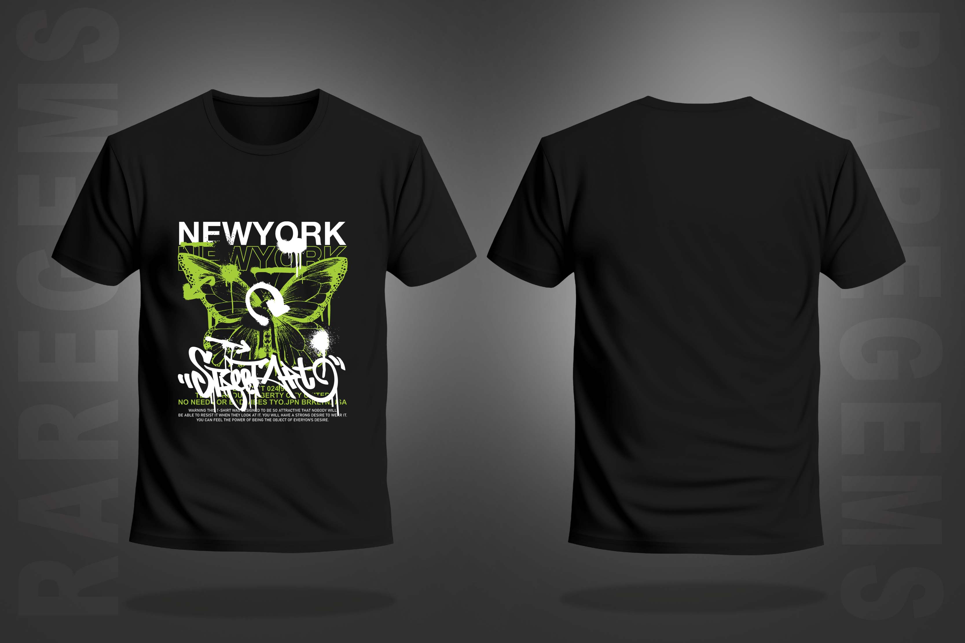 Black Round Neck Half Sleeve Newyork Neon Butterfly Printed Regular T-Shirt