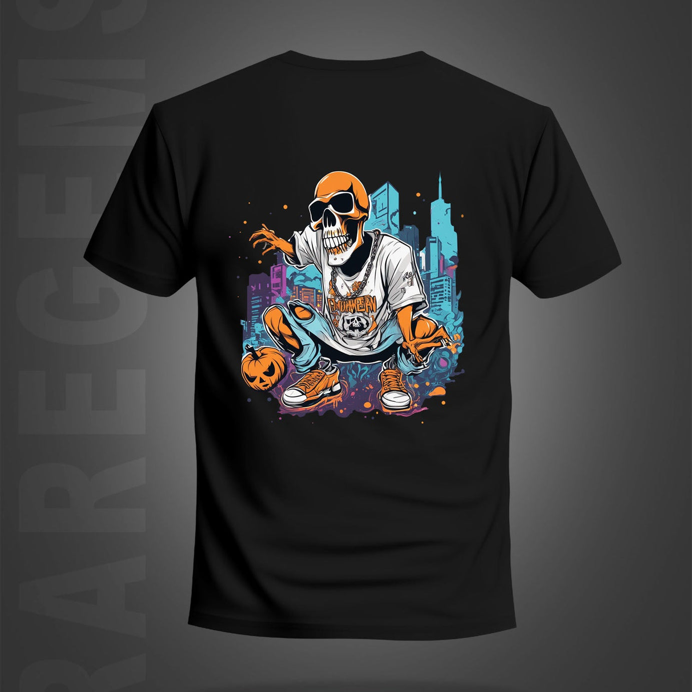 Black Half Sleeves Round Neck Urban Skeleton Printed Regular T-Shirt