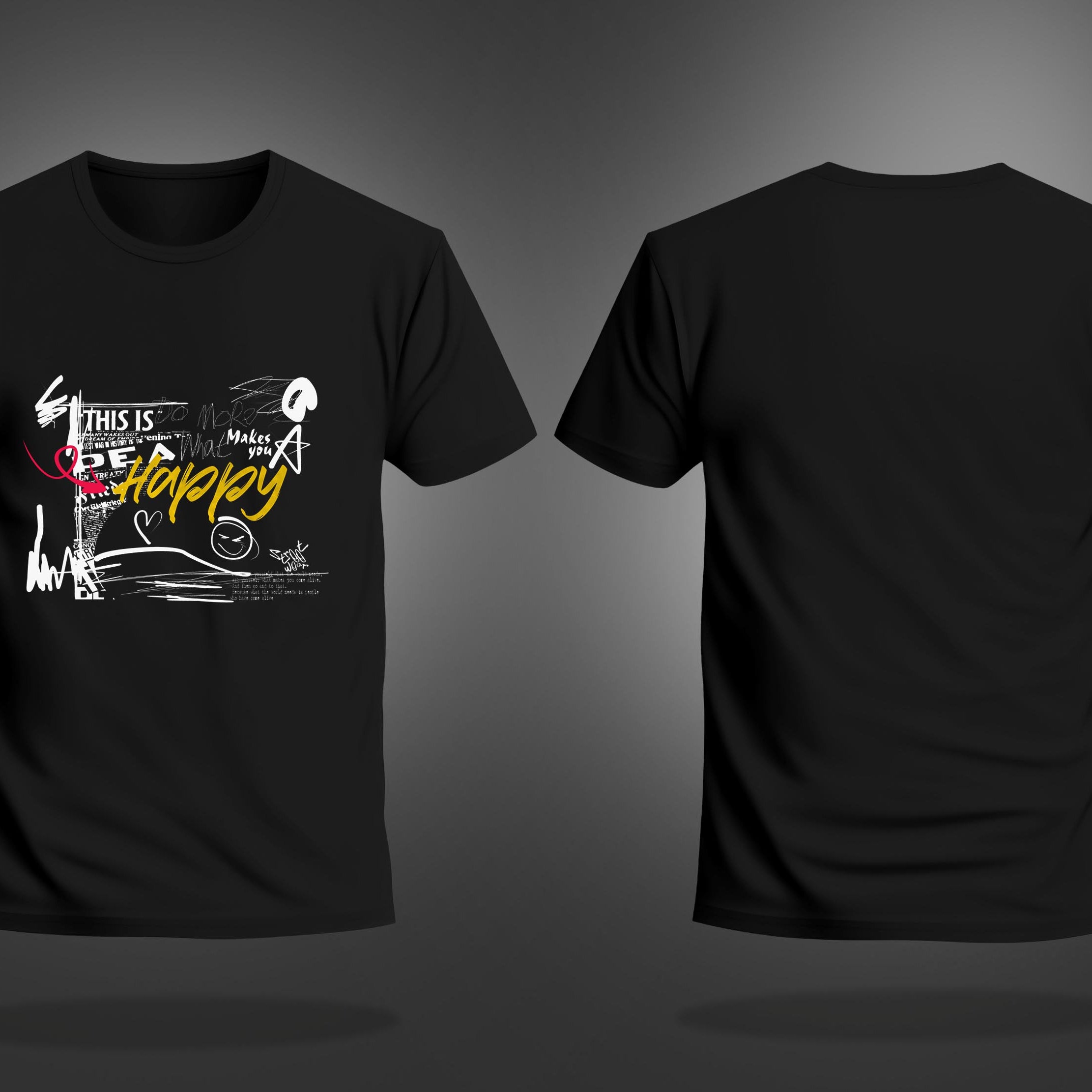 Black Half Sleeves Round Neck Do More What Makes You Happy Printed Regular T-Shirt