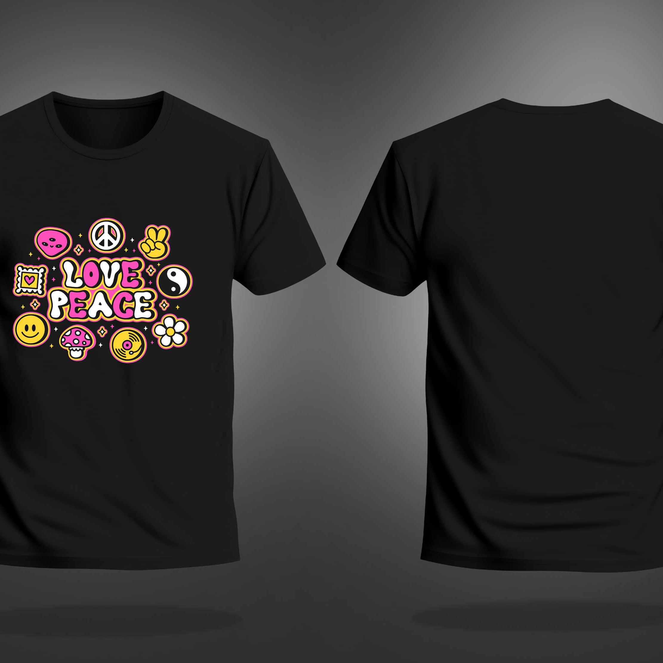 Black Half Sleeves Round Neck Love And Peace Printed Regular T-Shirt