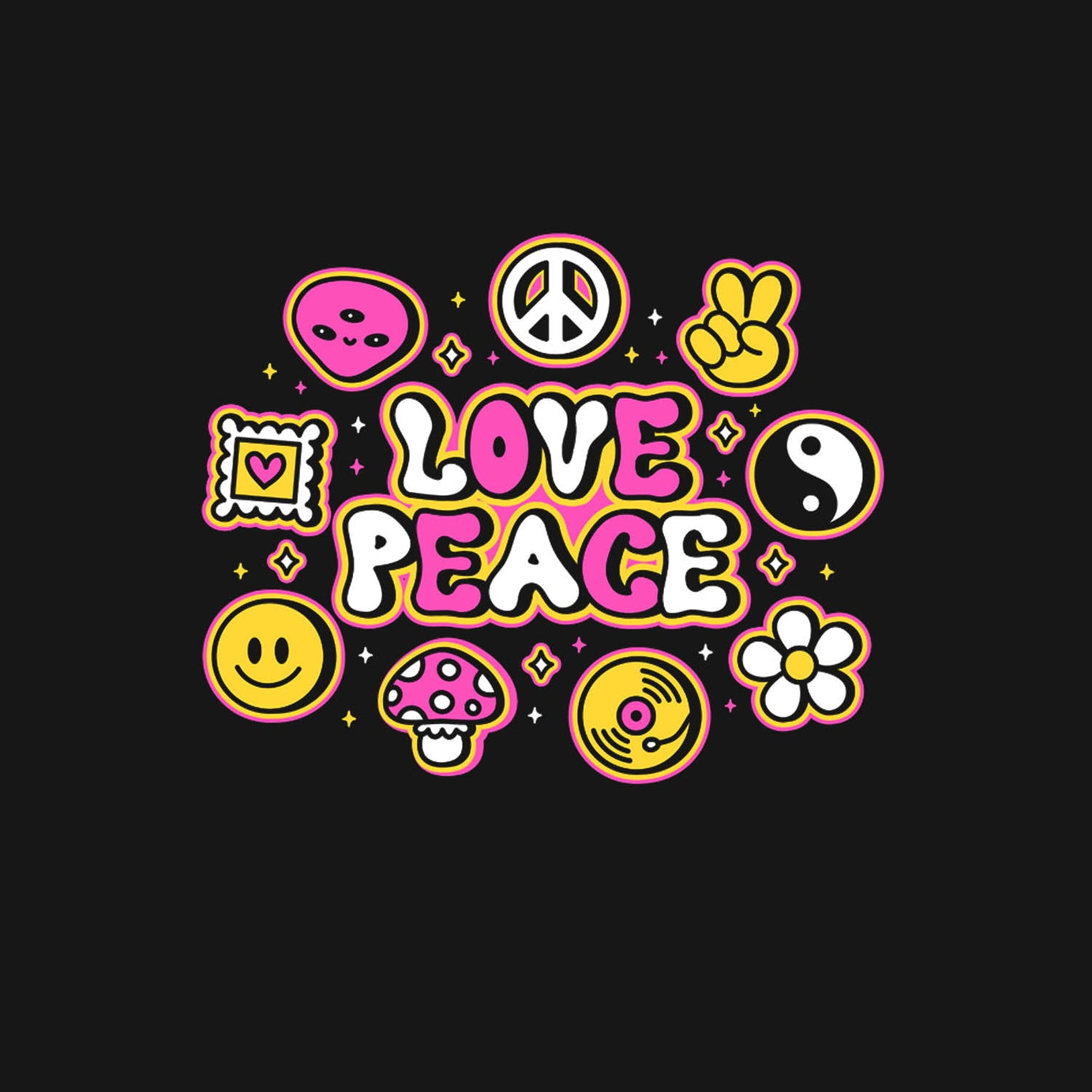 Black Half Sleeves Round Neck Love And Peace Printed Regular T-Shirt