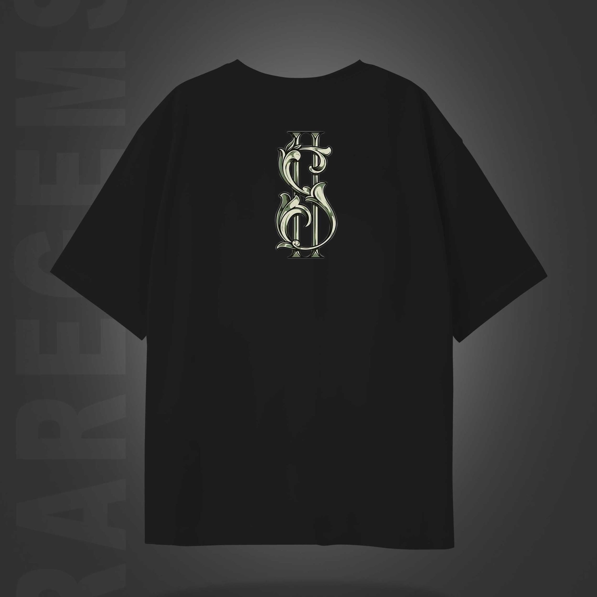 Black Half Sleeves Round Neck Dollars In Dead Hand Printed Oversized T-Shirt