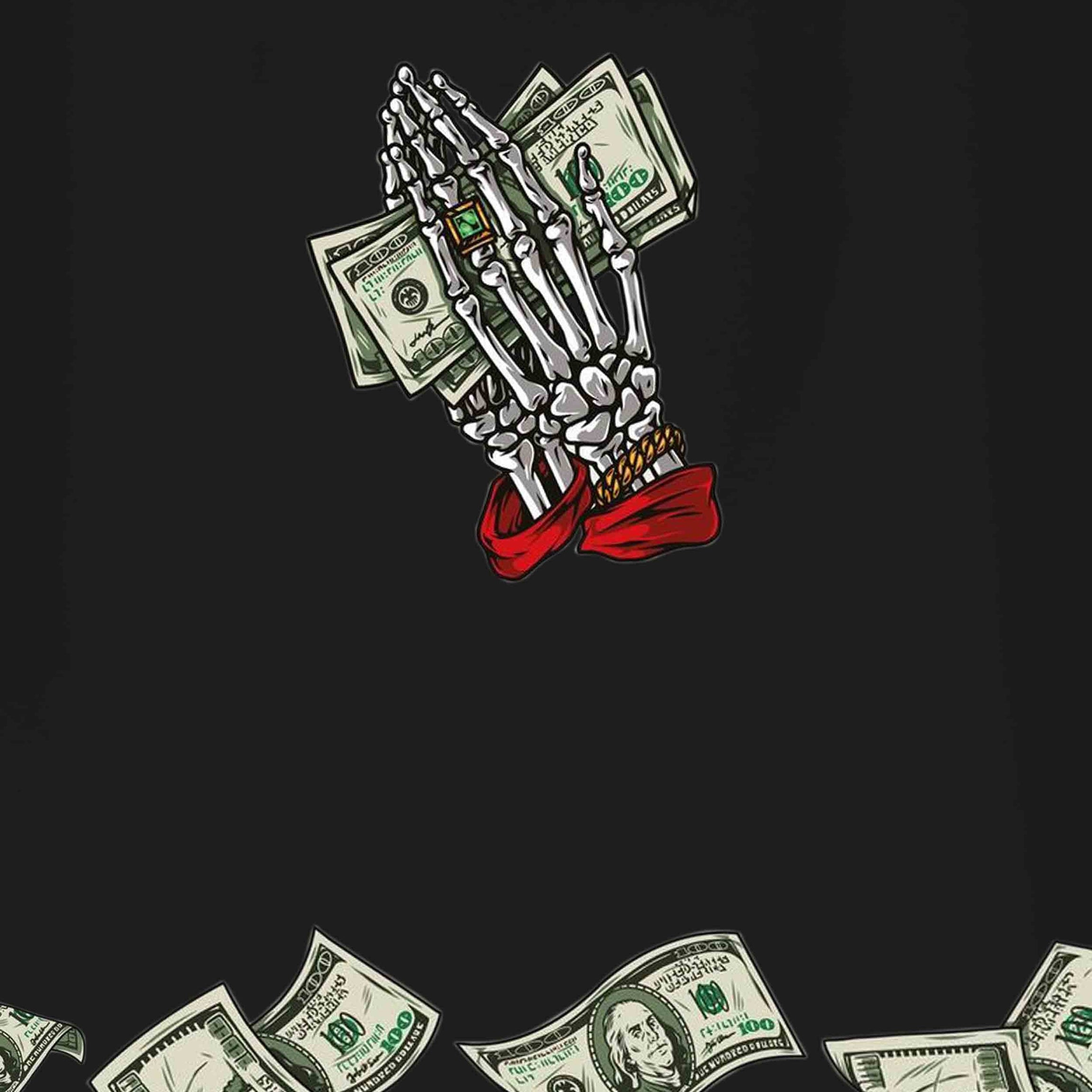 Black Half Sleeves Round Neck Dollars In Dead Hand Printed Oversized T-Shirt