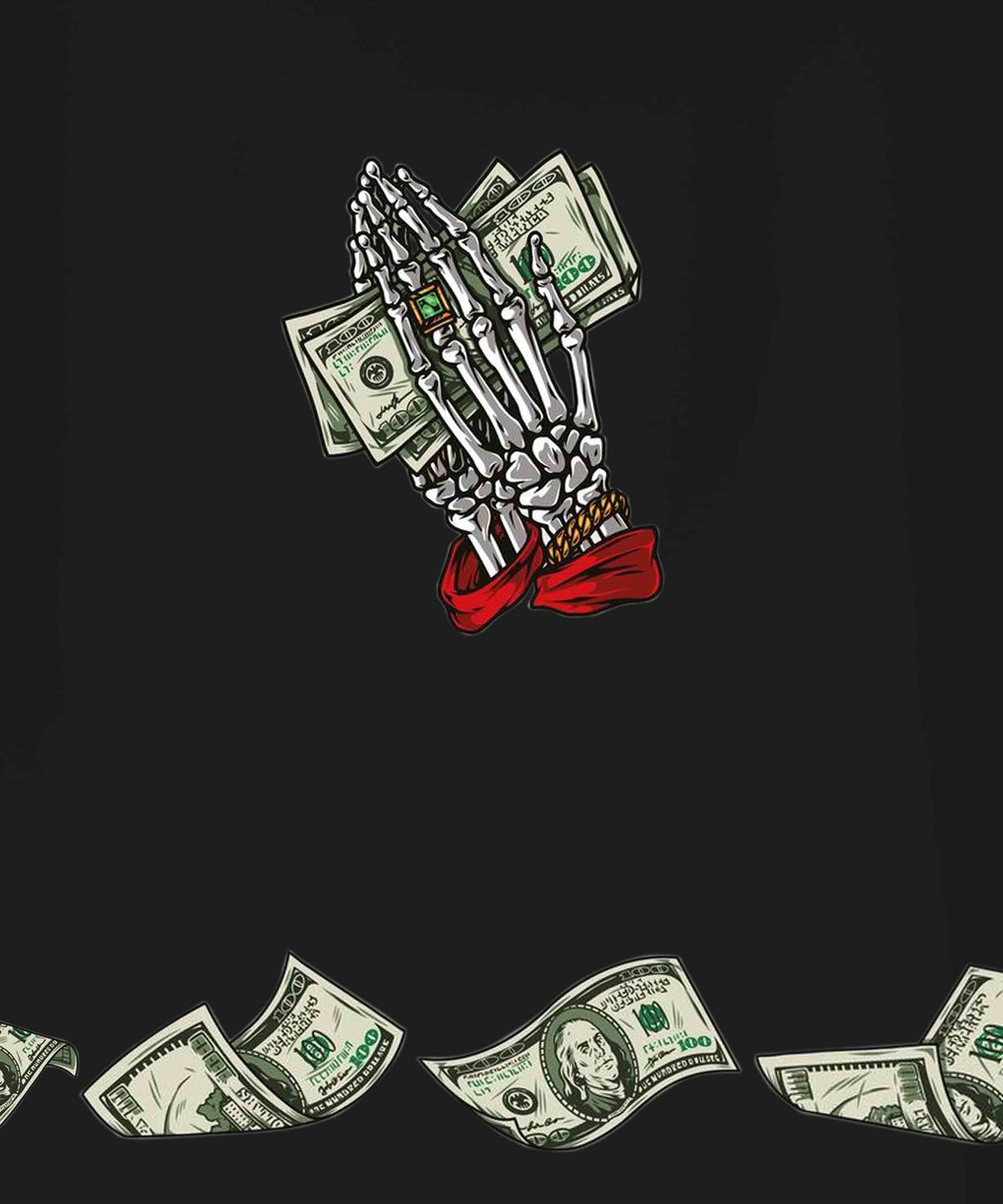 Black Half Sleeves Round Neck Dollars In Dead Hand Printed Oversized T-Shirt