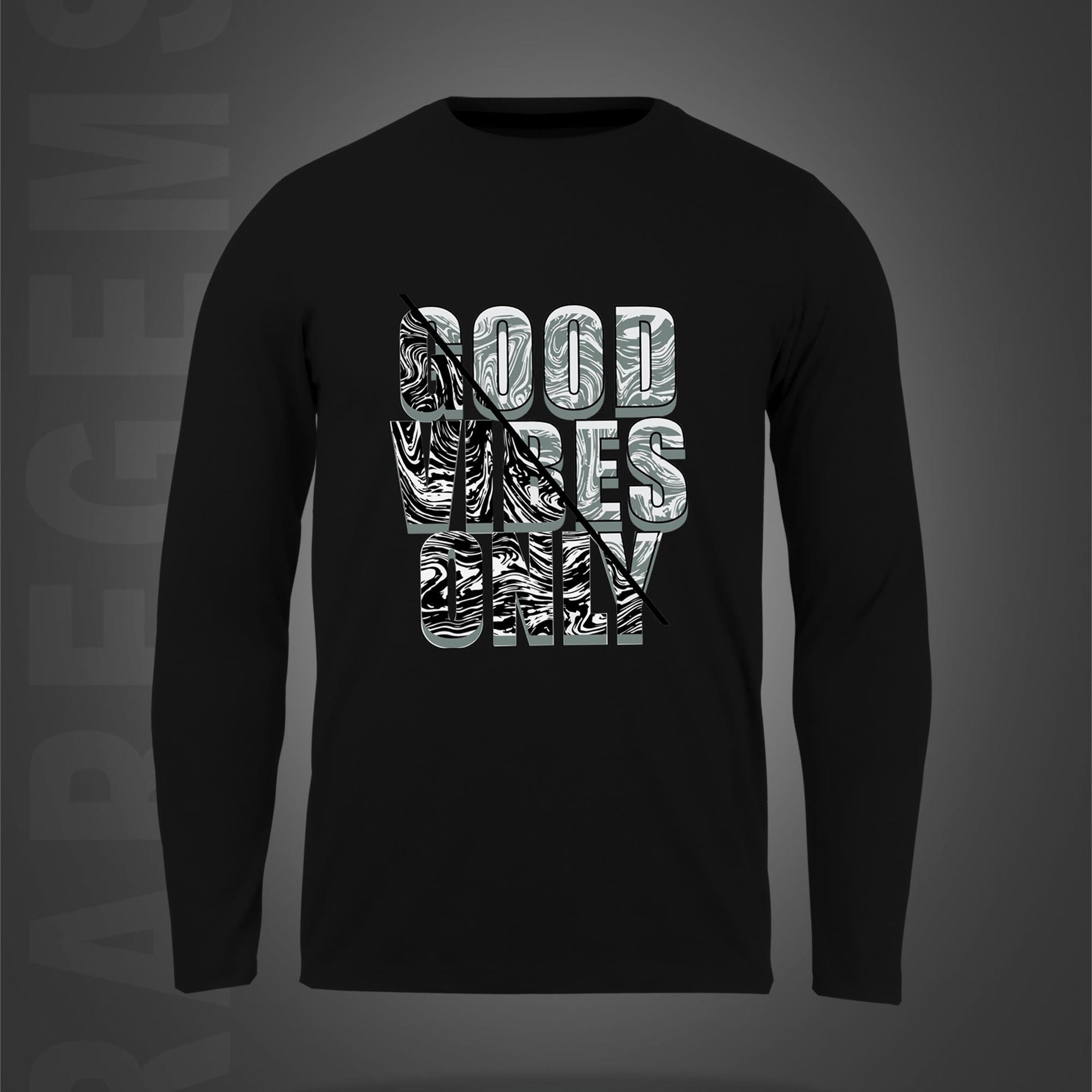 Black  Round Neck Good Vibes Only Printed Full Sleeves T-Shirt