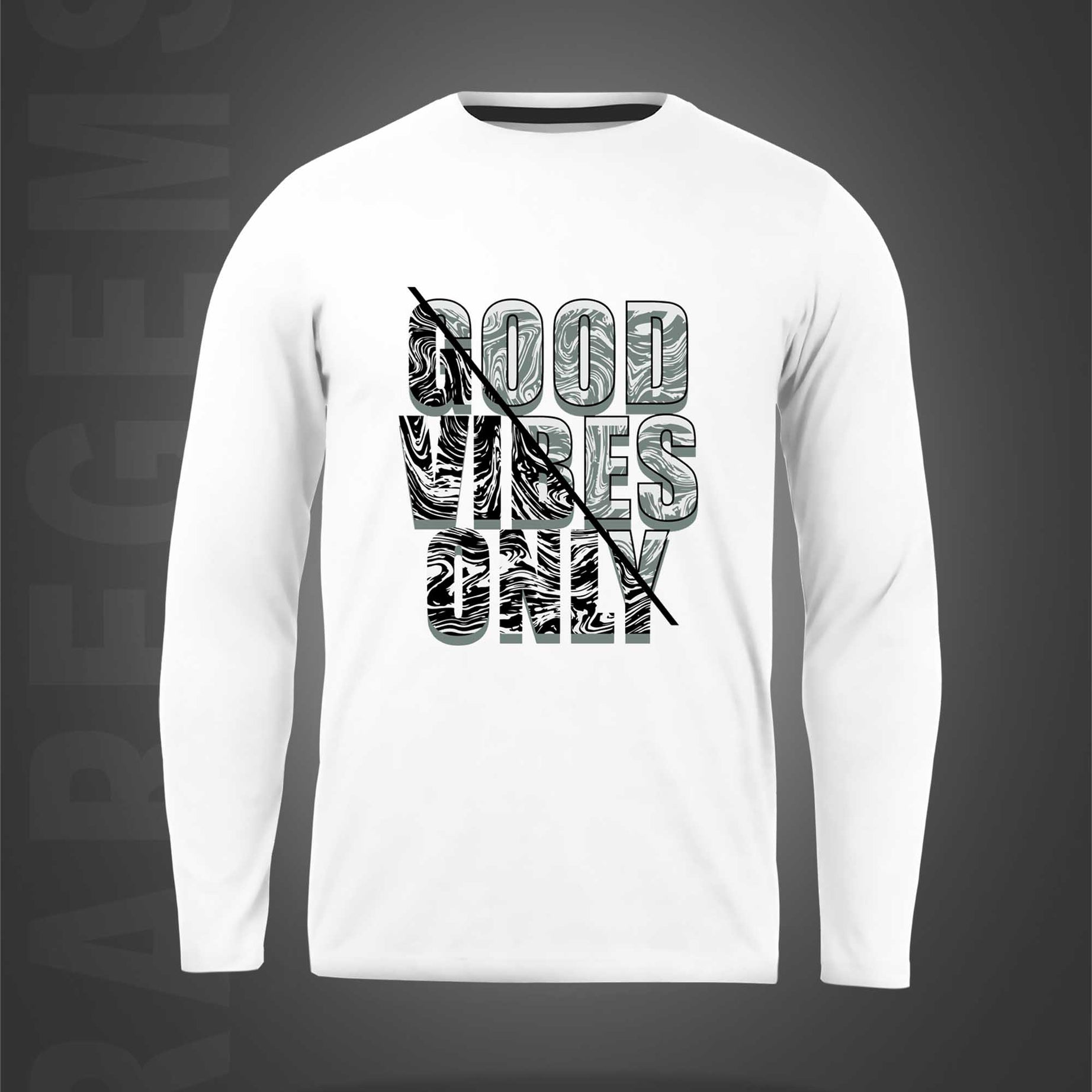 White Round Neck Good Vibes Only Printed Full Sleeves T-Shirt