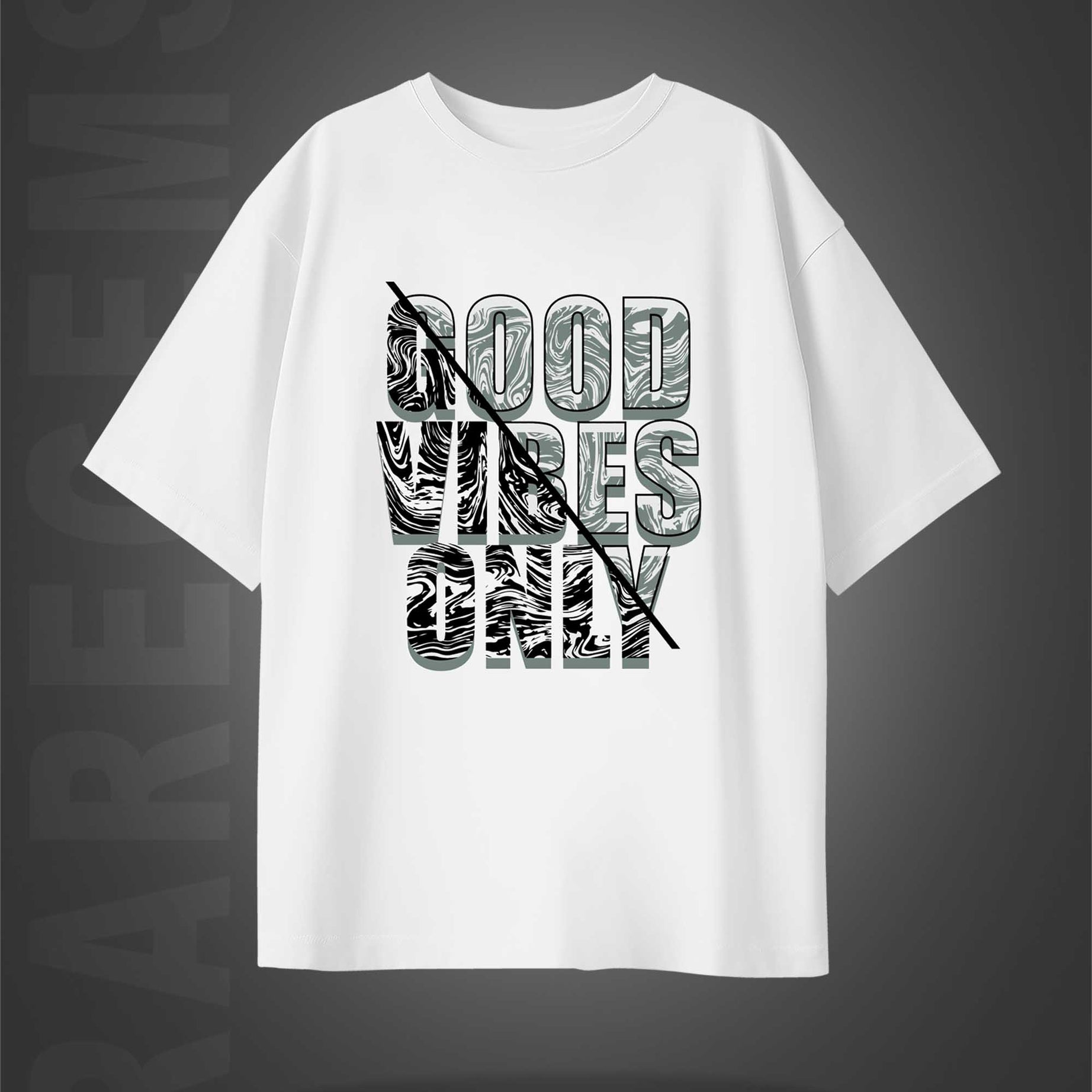 White Half Sleeve Round Neck Good Vibes Only Printed Oversized T-Shirt