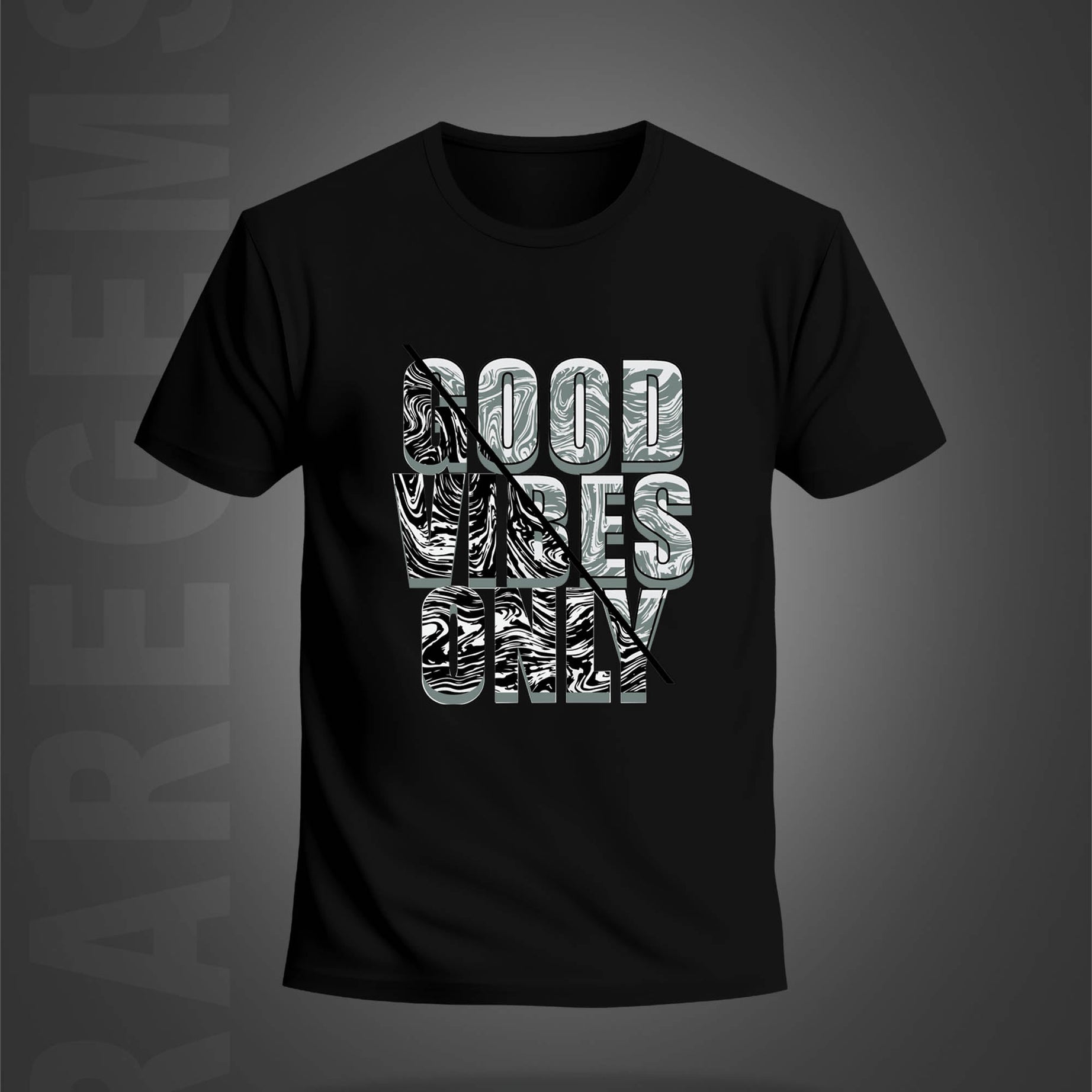 Black Neck Half Sleeve Good Vibes Only Printed Regular T-Shirt