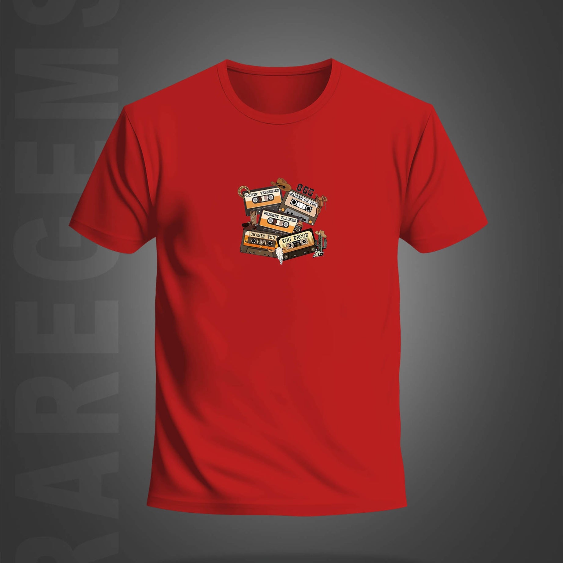 Red Round Neck Half Sleeve Old Cassette Printed Regular T-Shirt