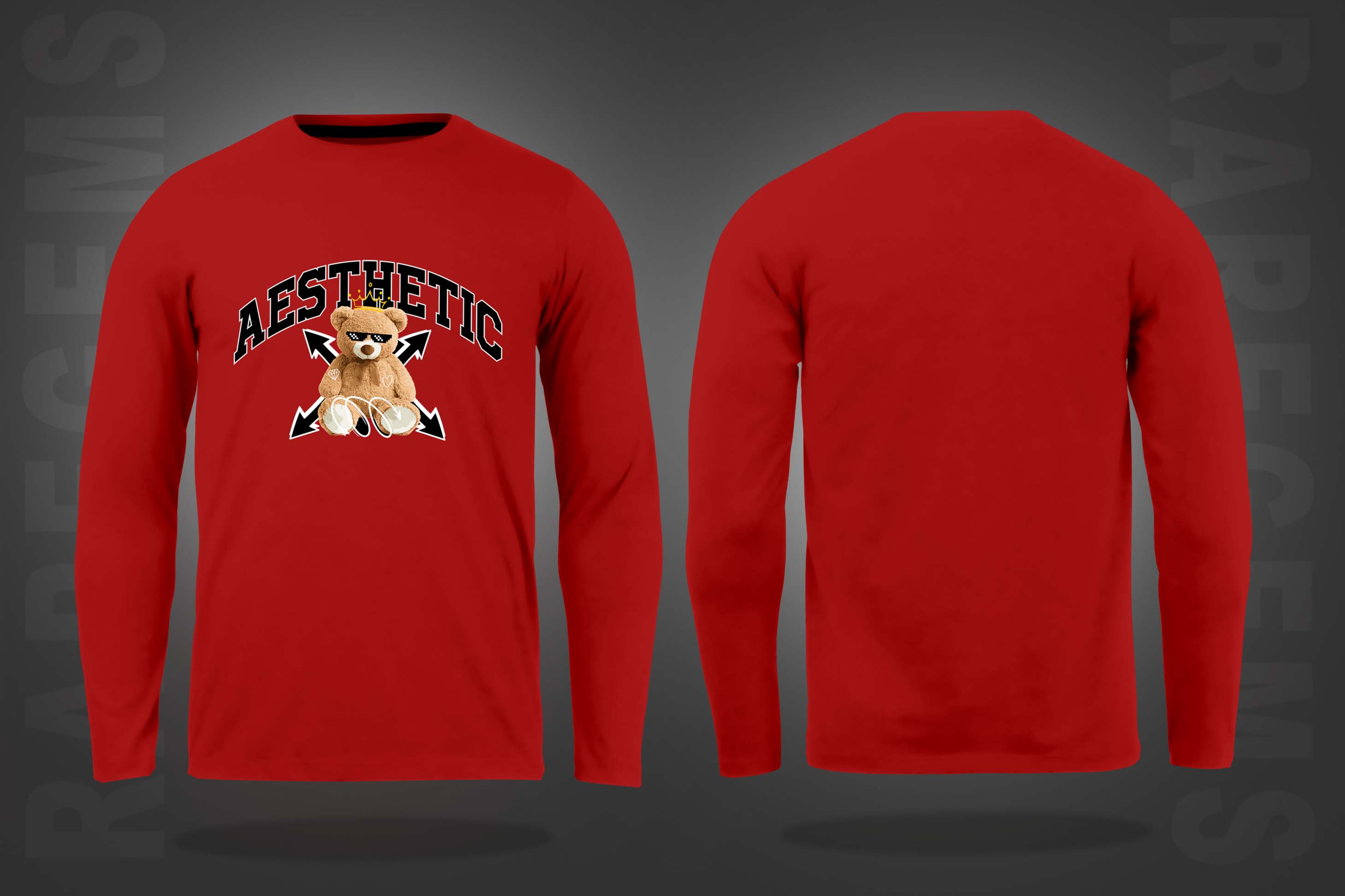 Red Round Neck Aesthetic Cool Teddy Printed Full Sleeves T-Shirt
