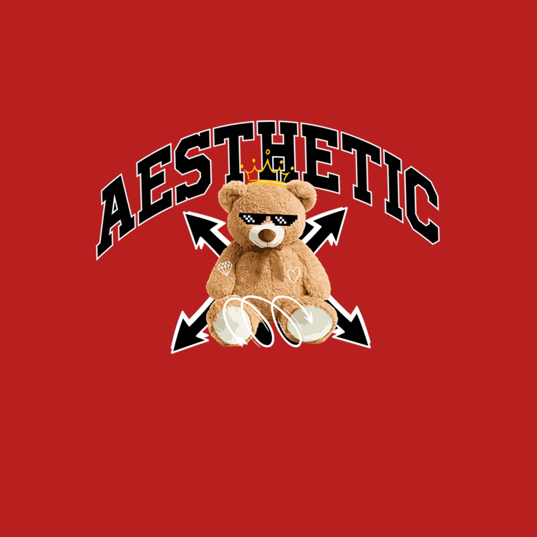 Red Half Sleeve Round Neck Aesthetic Cool Teddy Printed Oversized T-Shirt