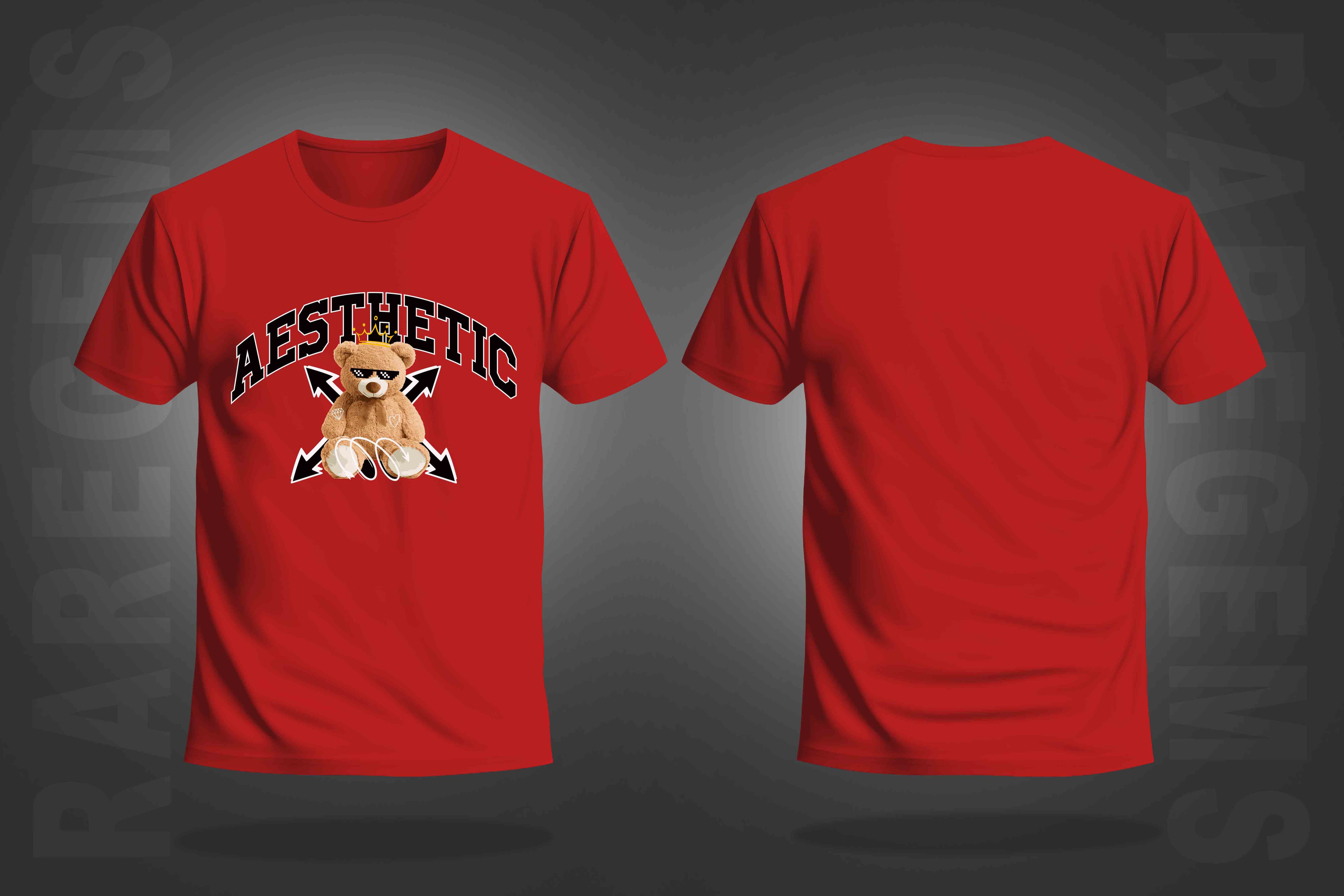 Red Half Sleeves Round Neck Aesthetic Cool Teddy Printed Regular T-Shirt