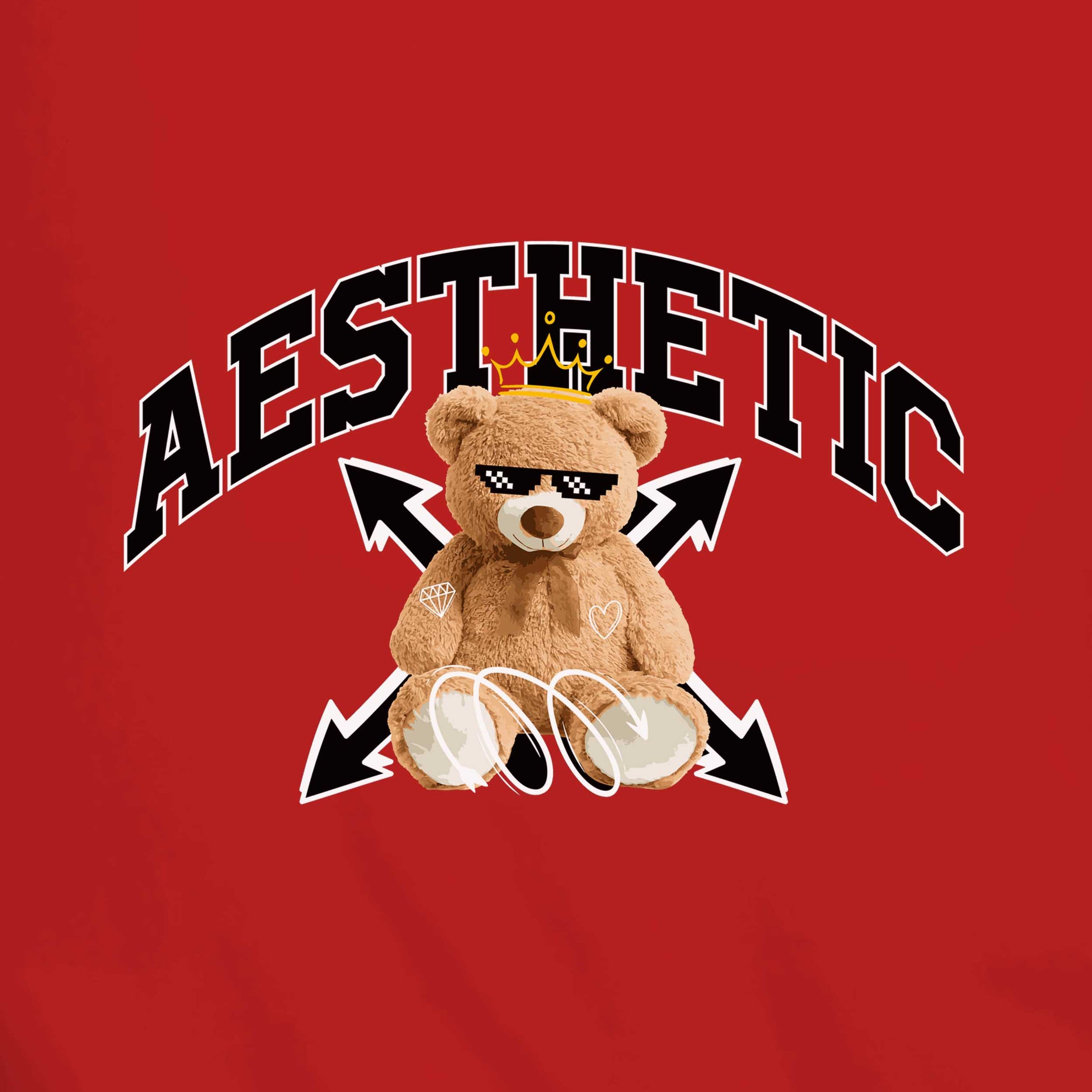 Red Half Sleeves Round Neck Aesthetic Cool Teddy Printed Regular T-Shirt