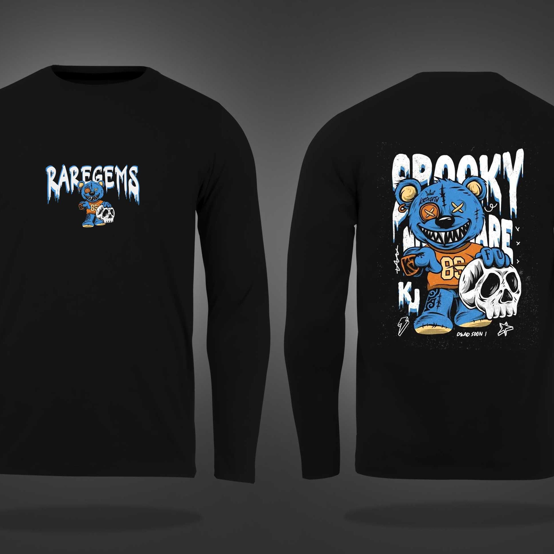 Black Round Neck Spooky Teddy Printed Full Sleeves T-Shirt