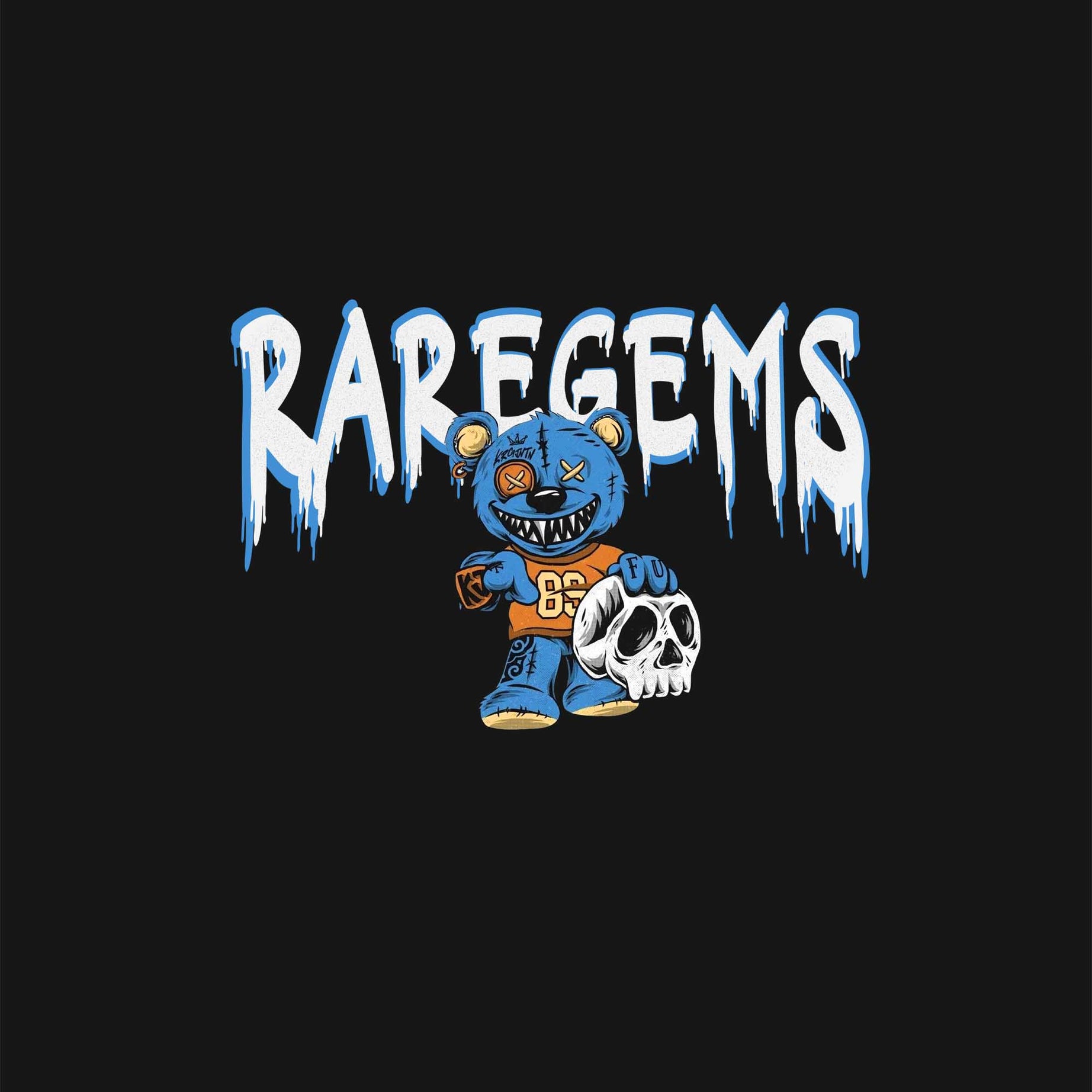 Black  Half Sleeve Spooky Teddy Printed Oversized T-Shirt