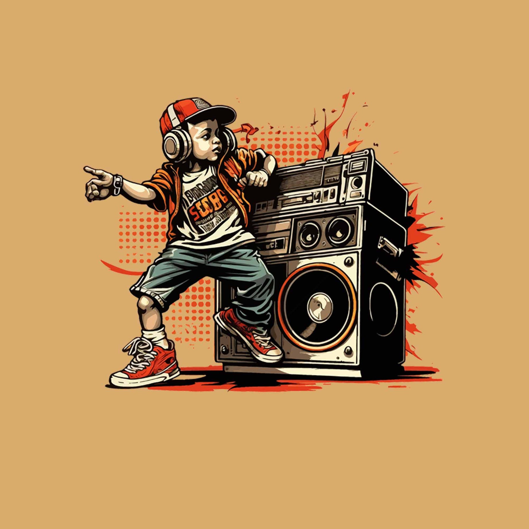 Beige Round Neck Hip Hop Boy Printed Full Sleeves T-Shirt