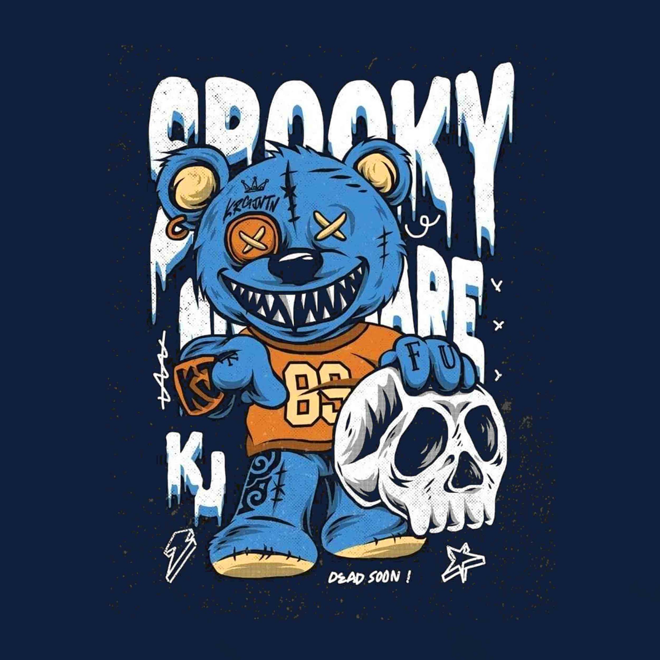 Navy Blue Half Sleeve Spooky Teddy Printed Regular T-Shirt