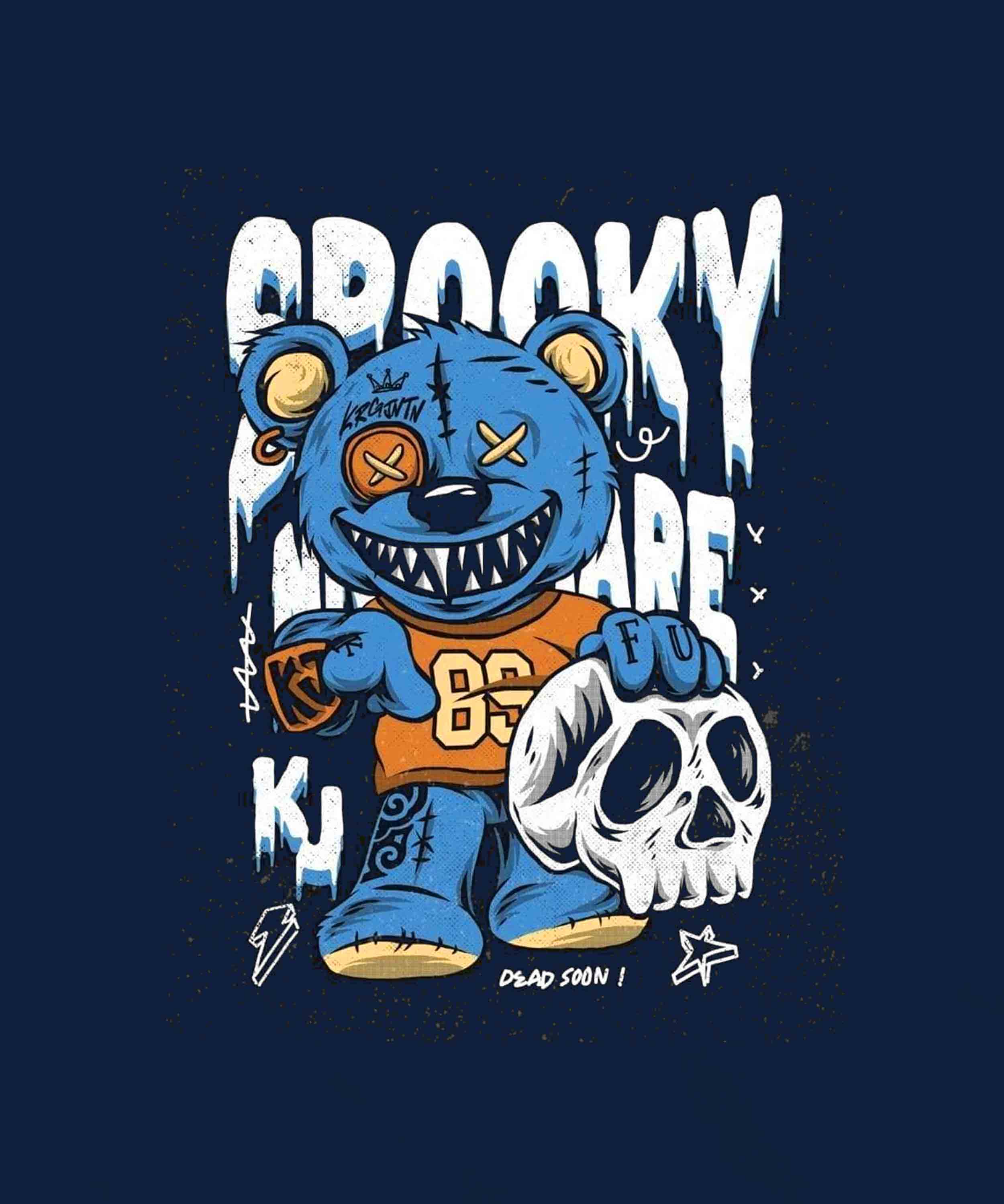 Navy Blue Half Sleeve Spooky Teddy Printed Regular T-Shirt