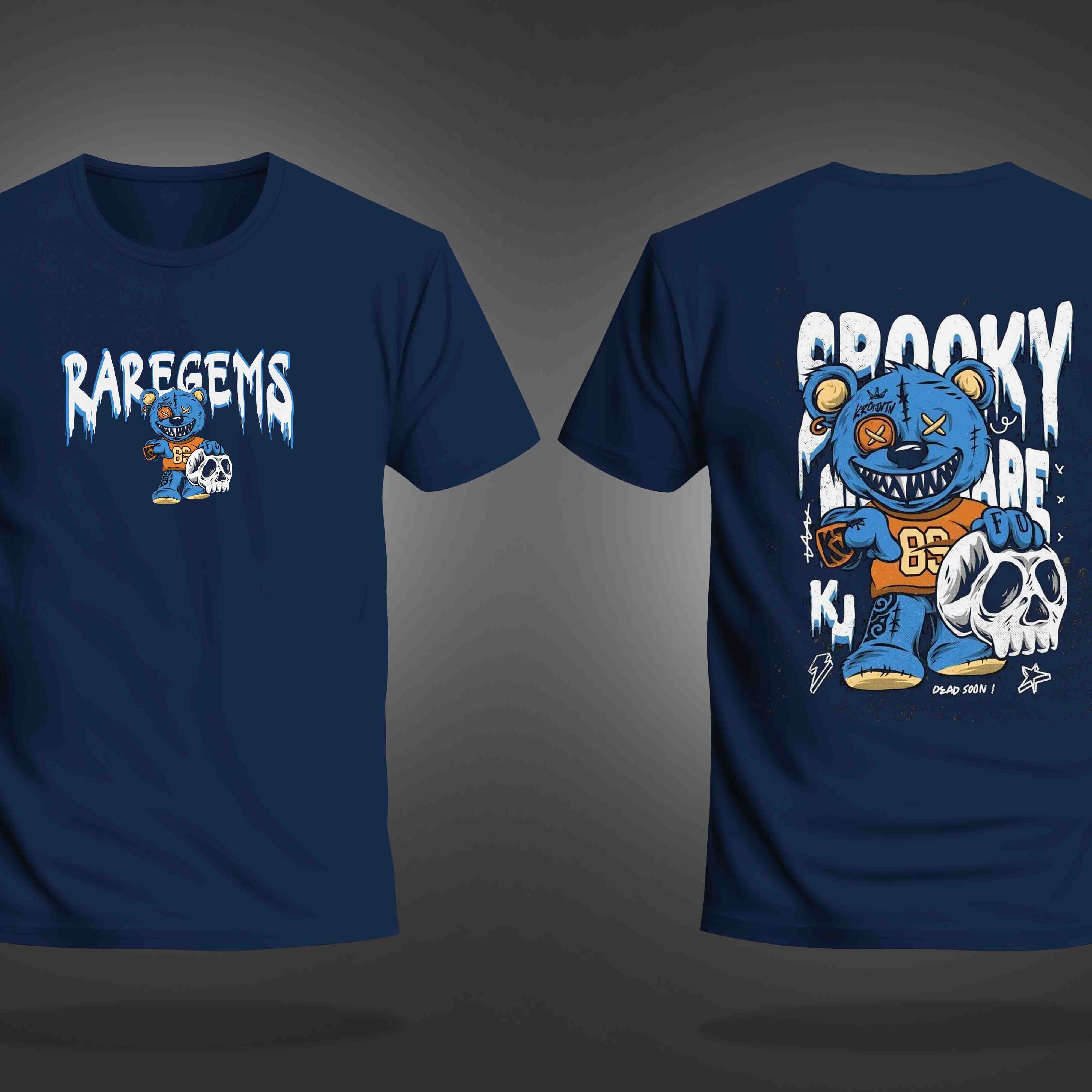 Navy Blue Half Sleeve Spooky Teddy Printed Regular T-Shirt