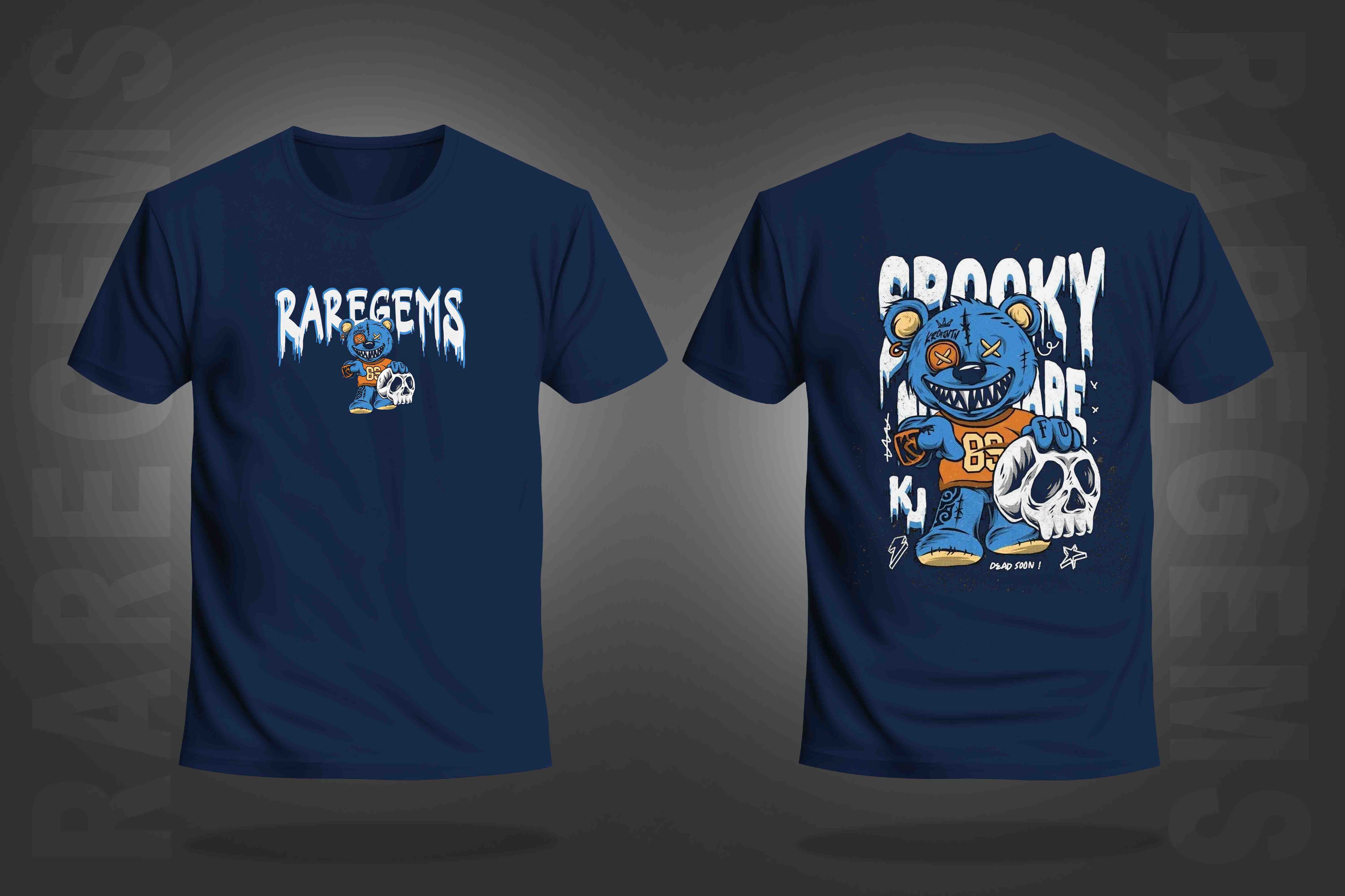 Navy Blue Half Sleeve Spooky Teddy Printed Regular T-Shirt