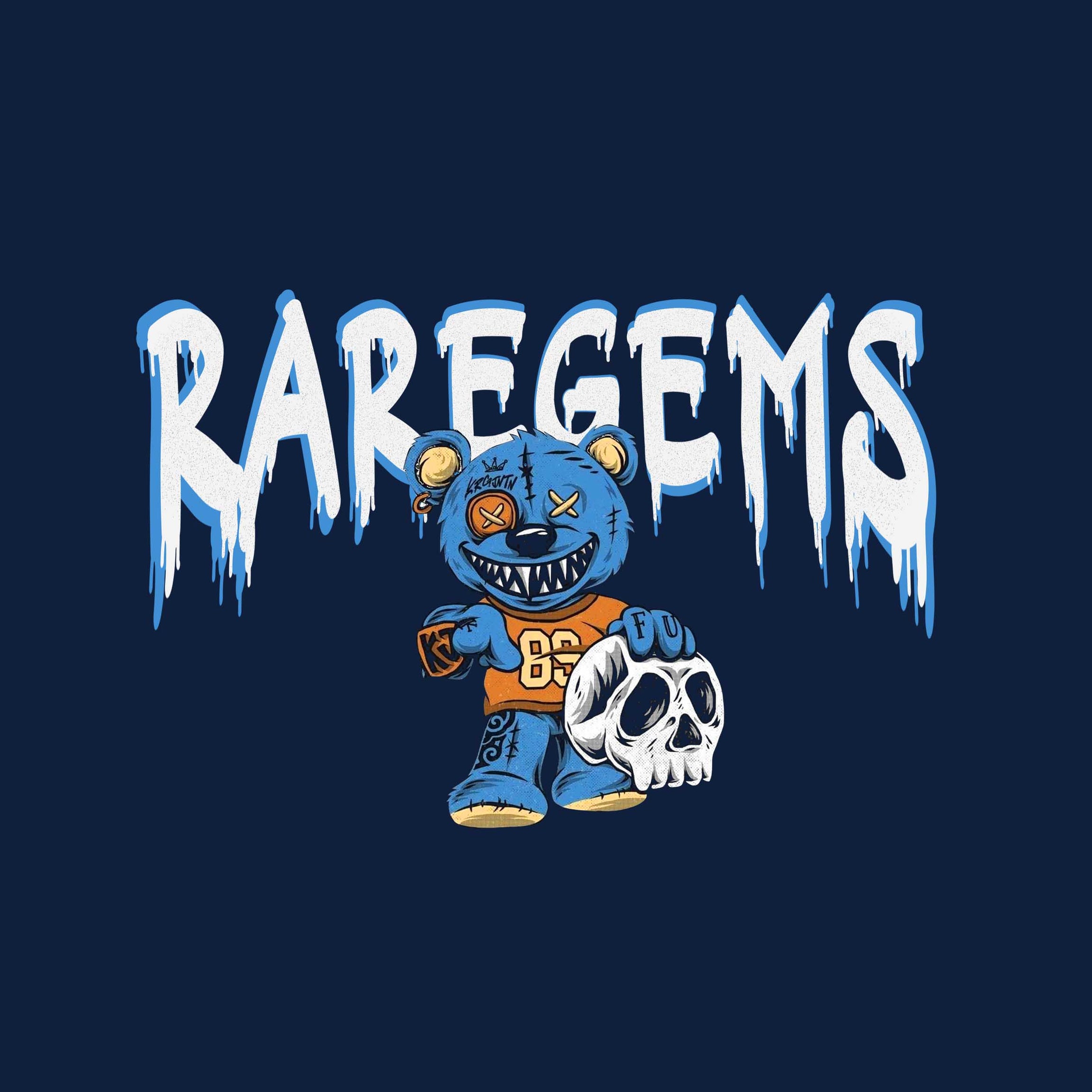 Navy Blue Half Sleeve Spooky Teddy Printed Regular T-Shirt