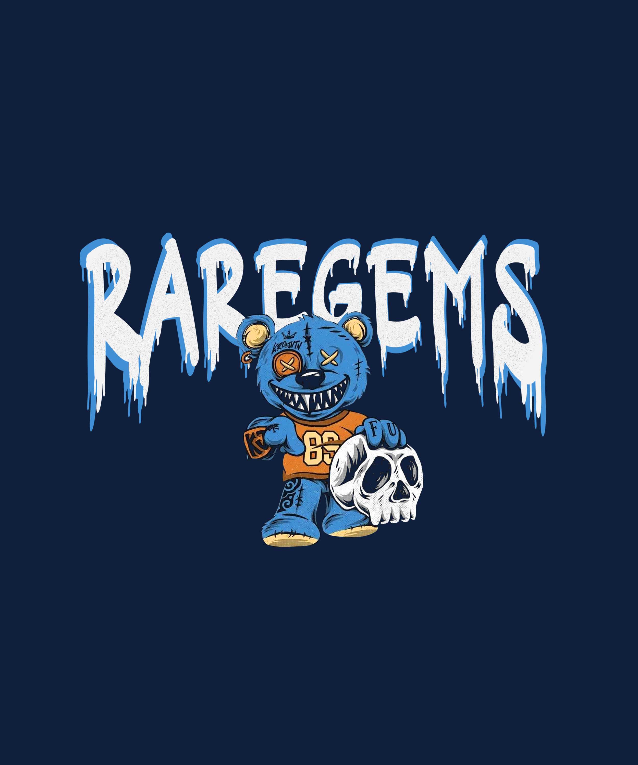 Navy Blue Half Sleeve Spooky Teddy Printed Regular T-Shirt