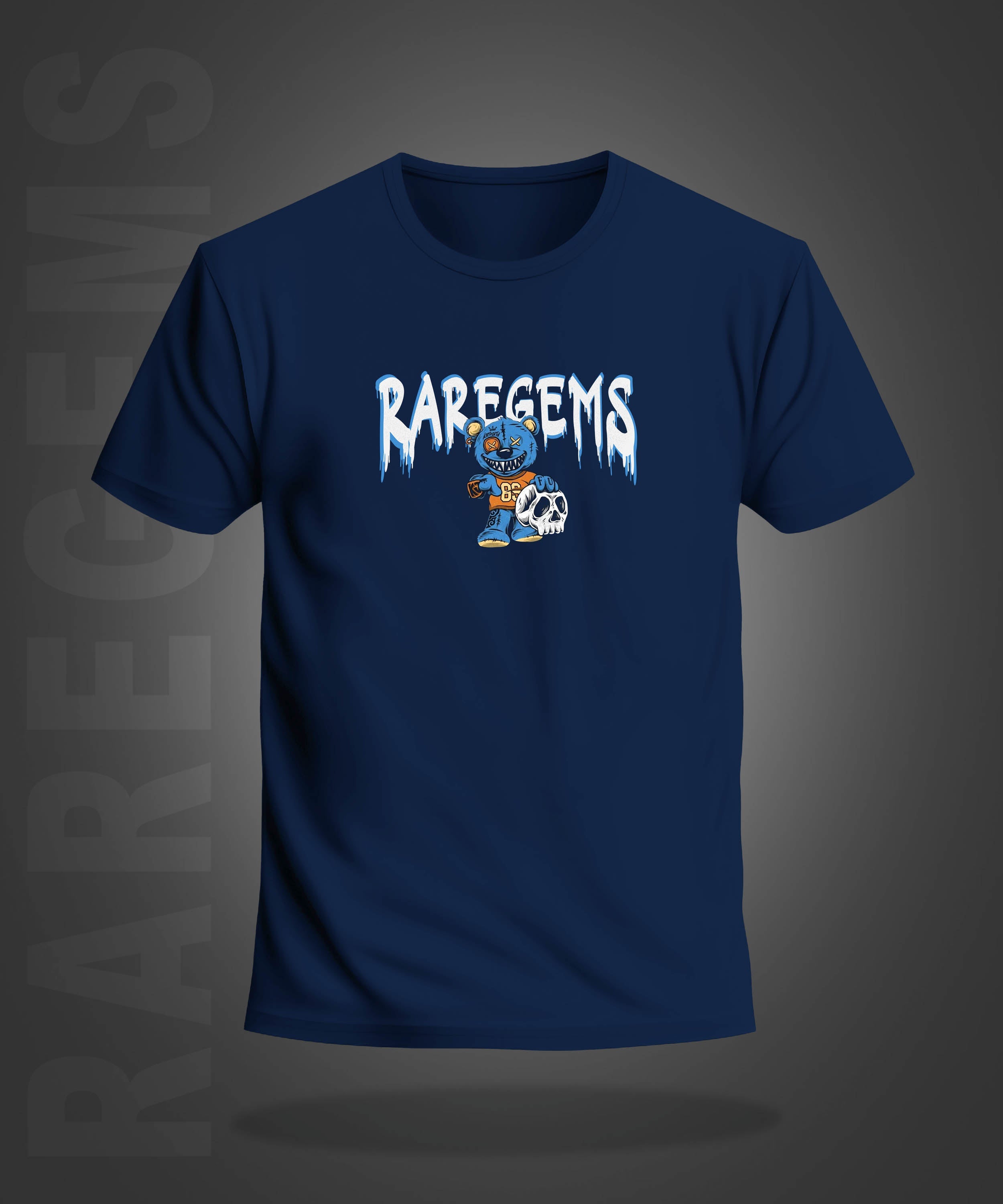 Navy Blue Half Sleeve Spooky Teddy Printed Regular T-Shirt