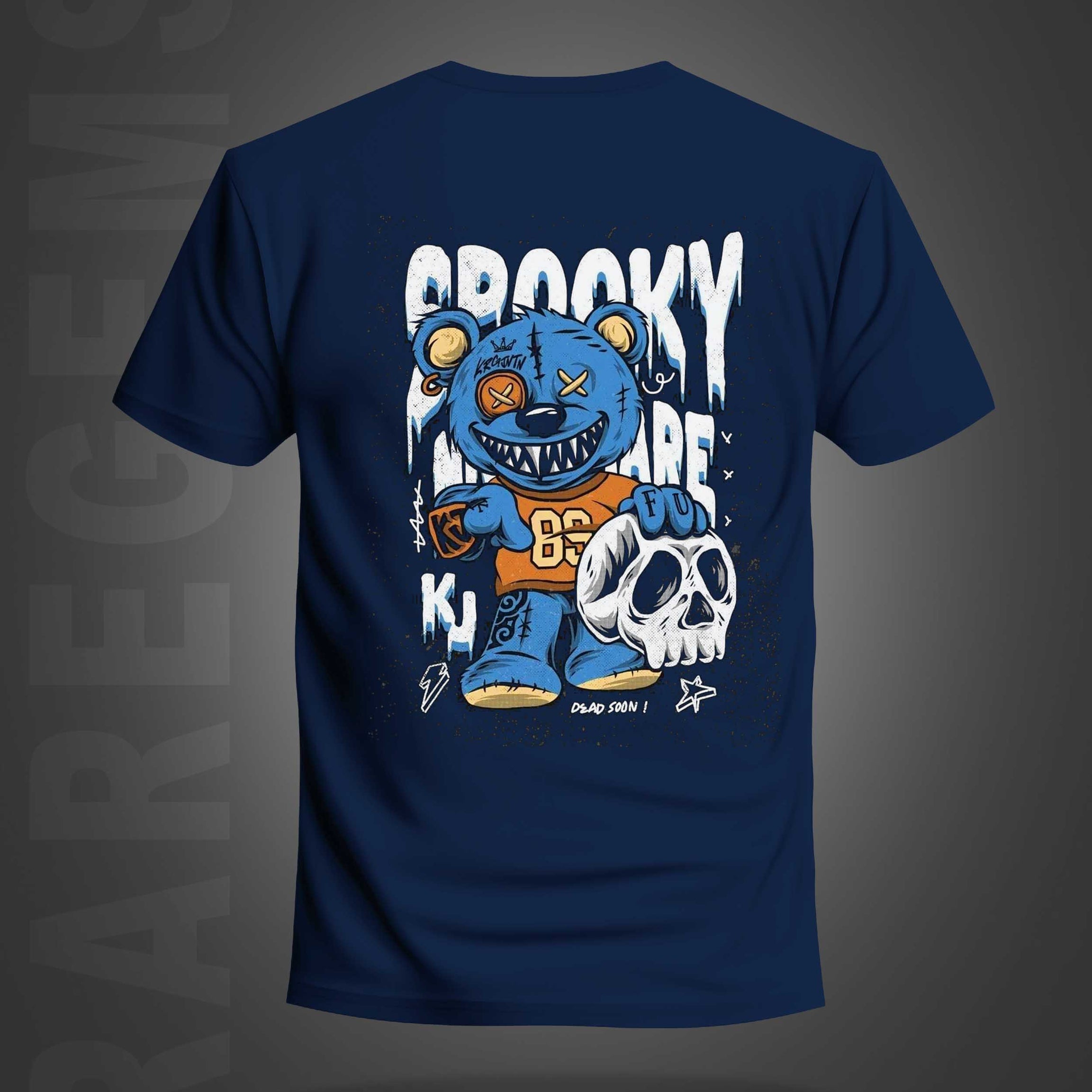 Navy Blue Half Sleeve Spooky Teddy Printed Regular T-Shirt