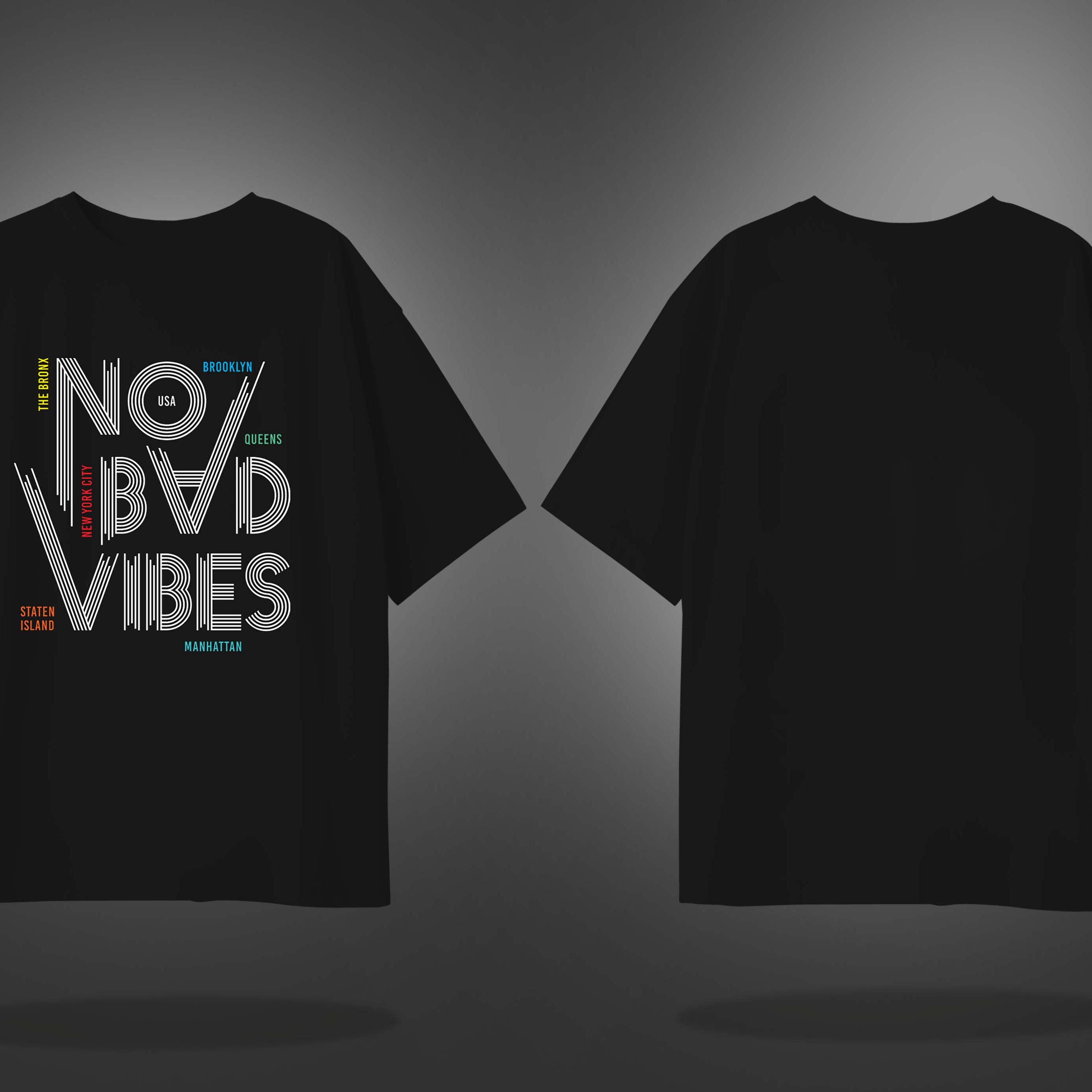 Black Half Sleeves No Bad Vibes Printed Oversized T-Shirt