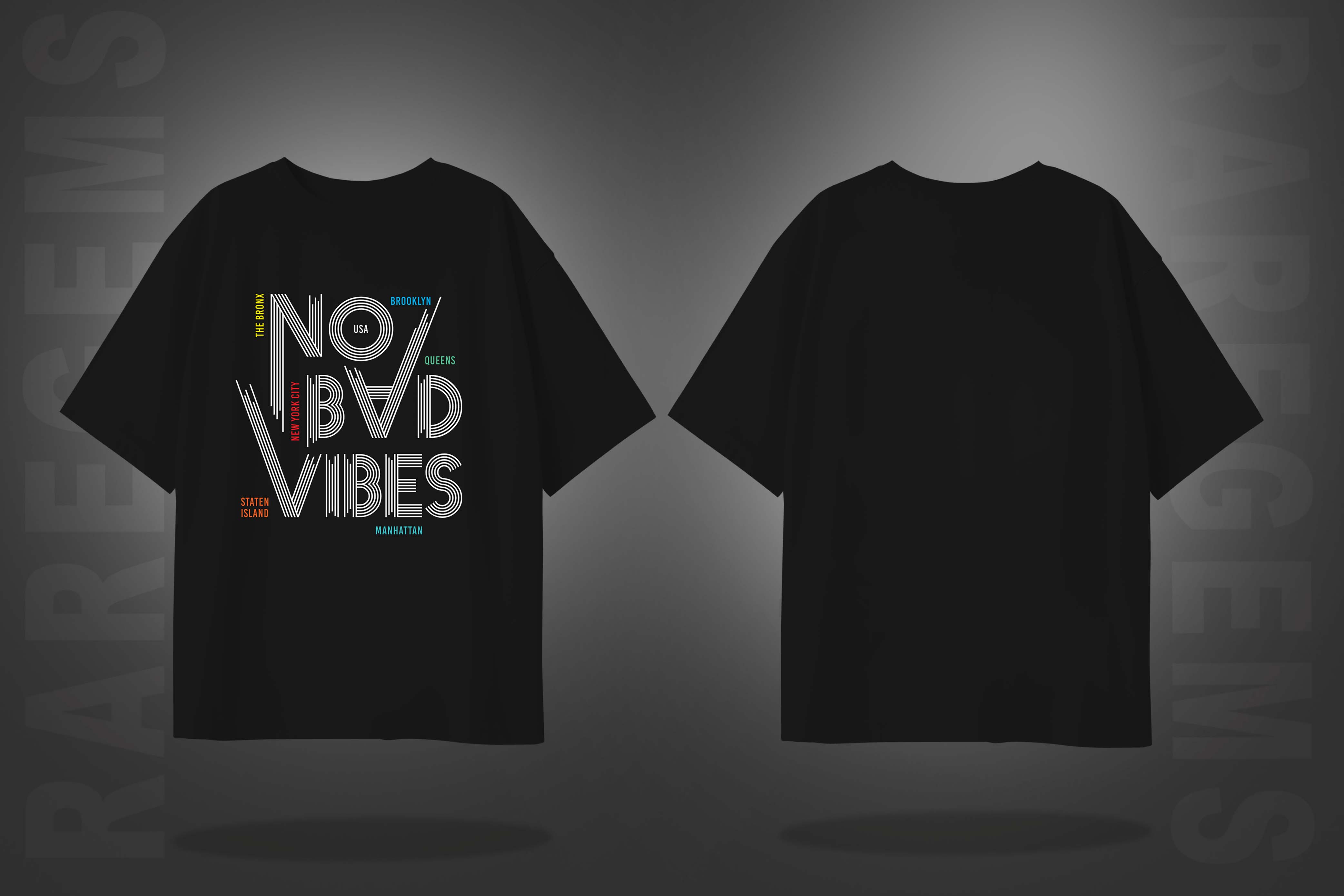 Black Half Sleeves No Bad Vibes Printed Oversized T-Shirt