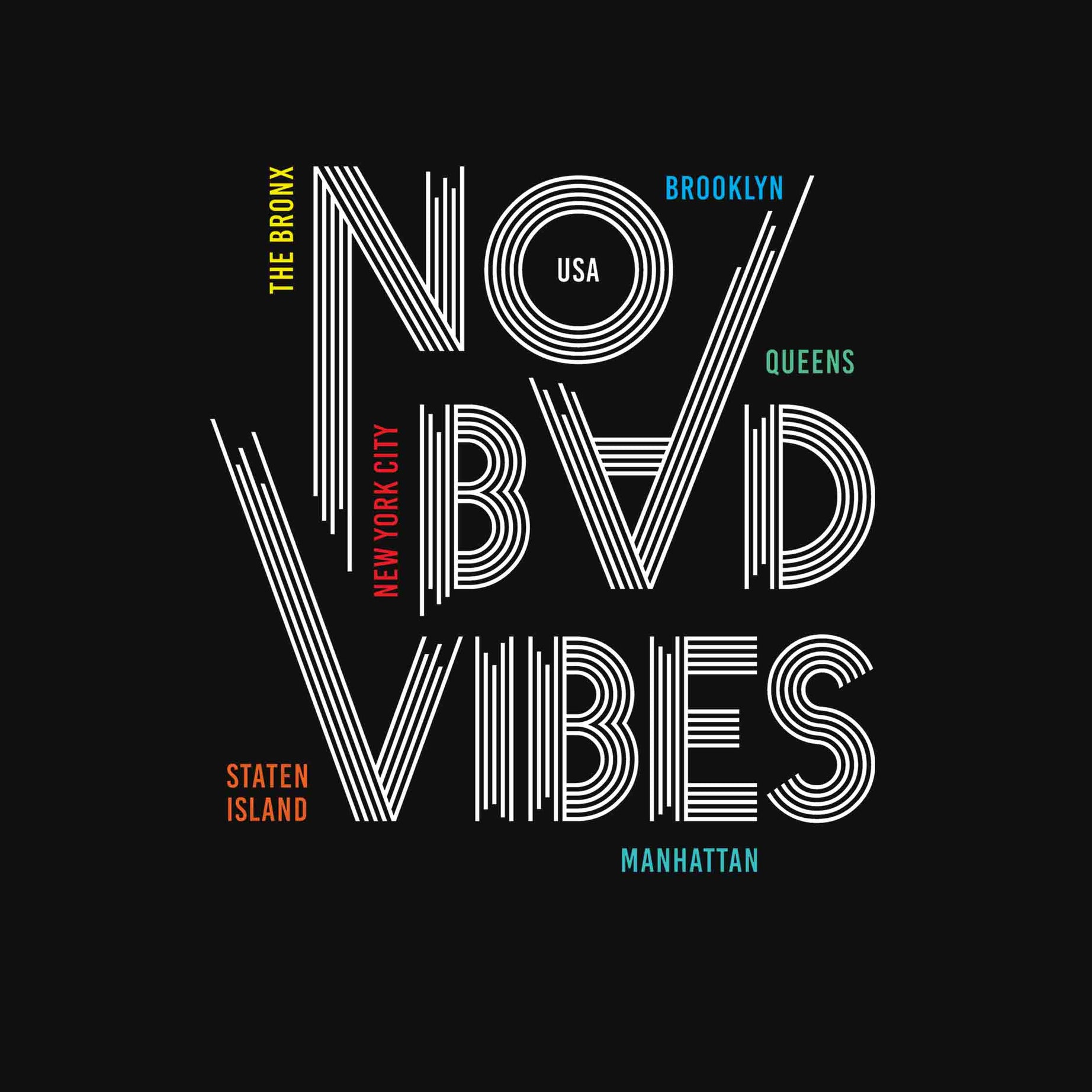 Black Half Sleeve Round Neck No Bad Vibes Printed Regular T-Shirt
