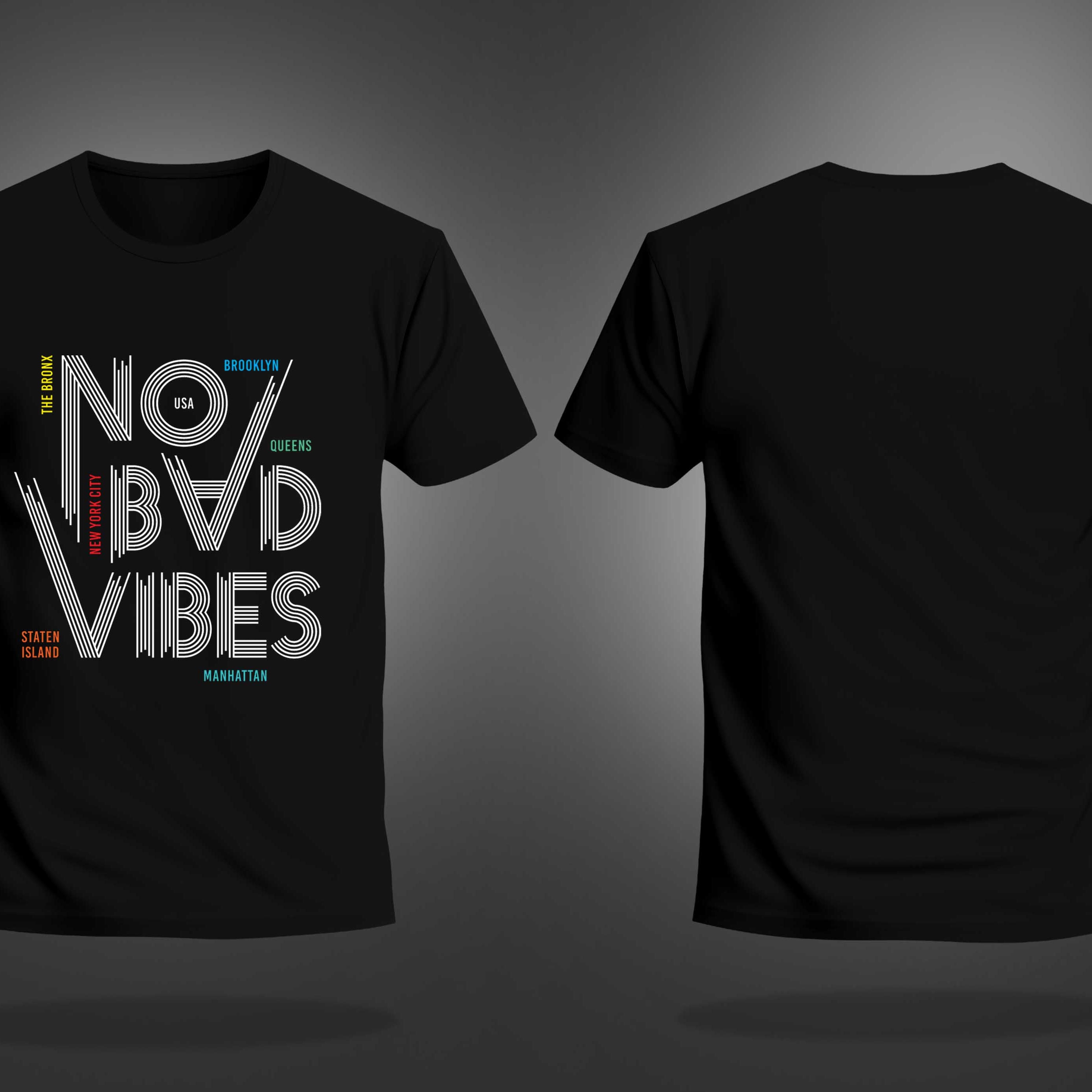 Black Half Sleeve Round Neck No Bad Vibes Printed Regular T-Shirt