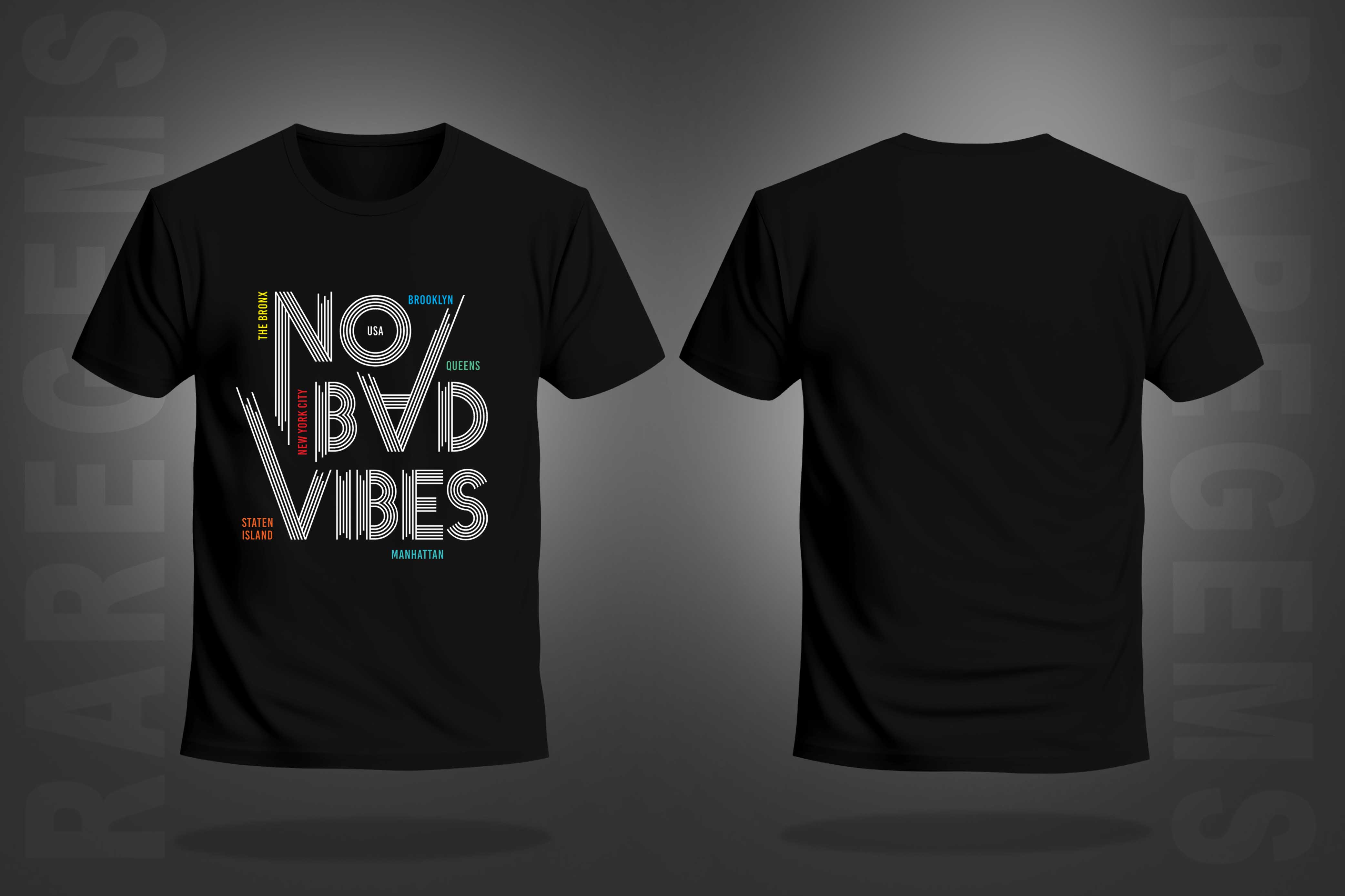 Black Half Sleeve Round Neck No Bad Vibes Printed Regular T-Shirt