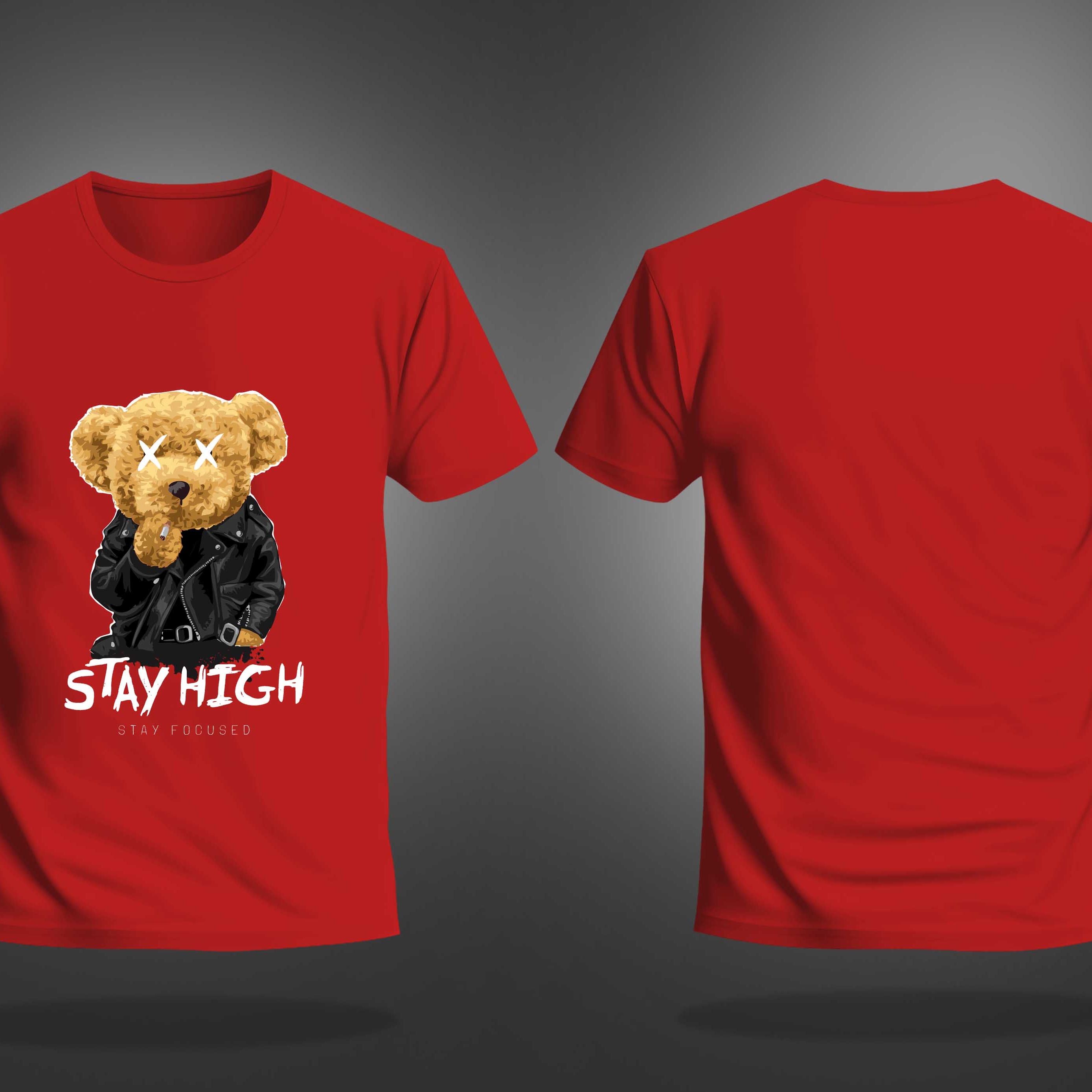 Red Half Sleeve Round Neck Stay High Teddy Printed Regular T-Shirt