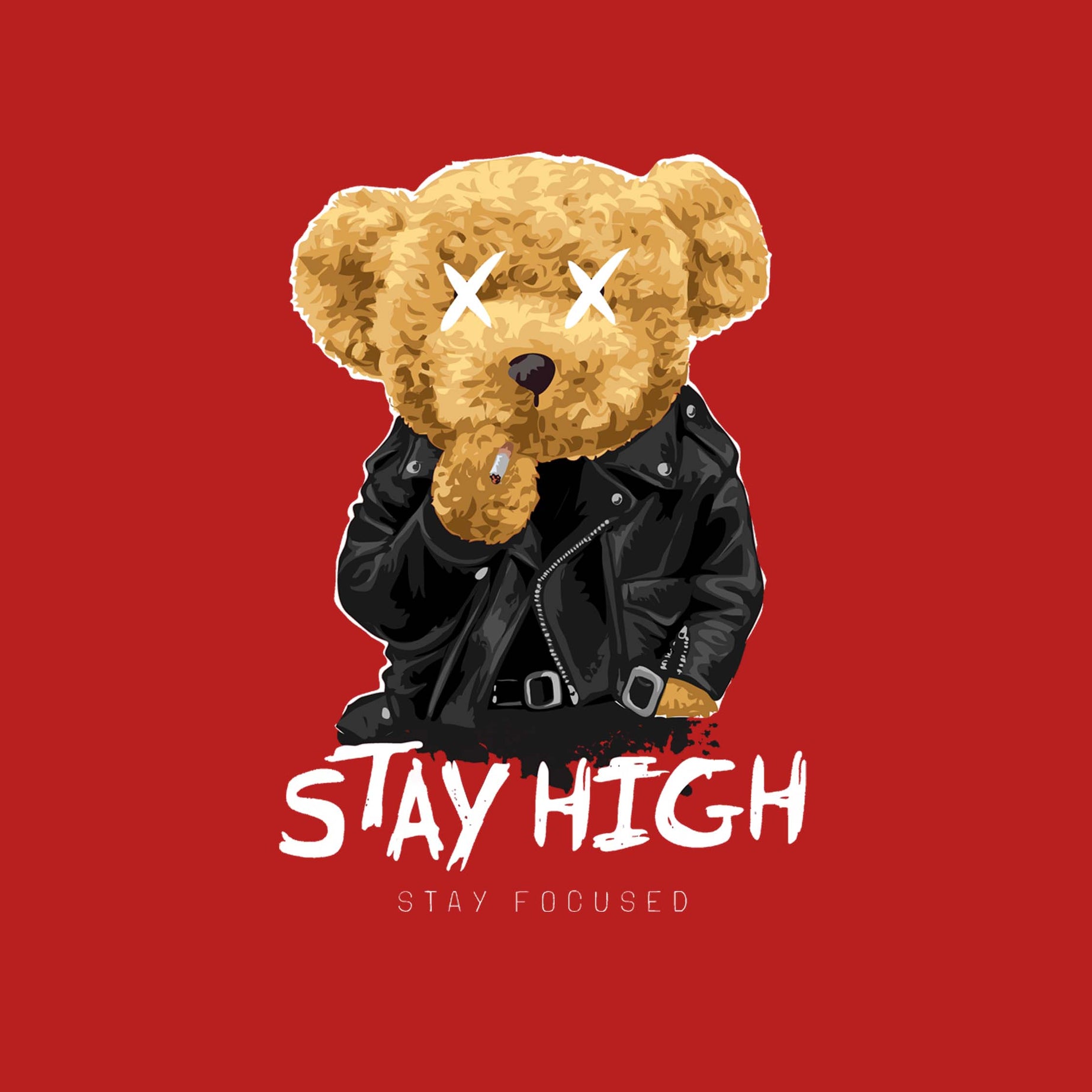 Red Half Sleeve Round Neck Stay High Teddy Printed Regular T-Shirt