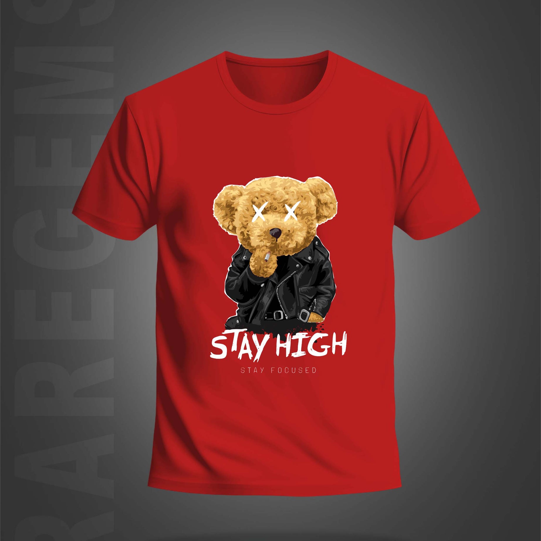 Red Half Sleeve Round Neck Stay High Teddy Printed Regular T-Shirt
