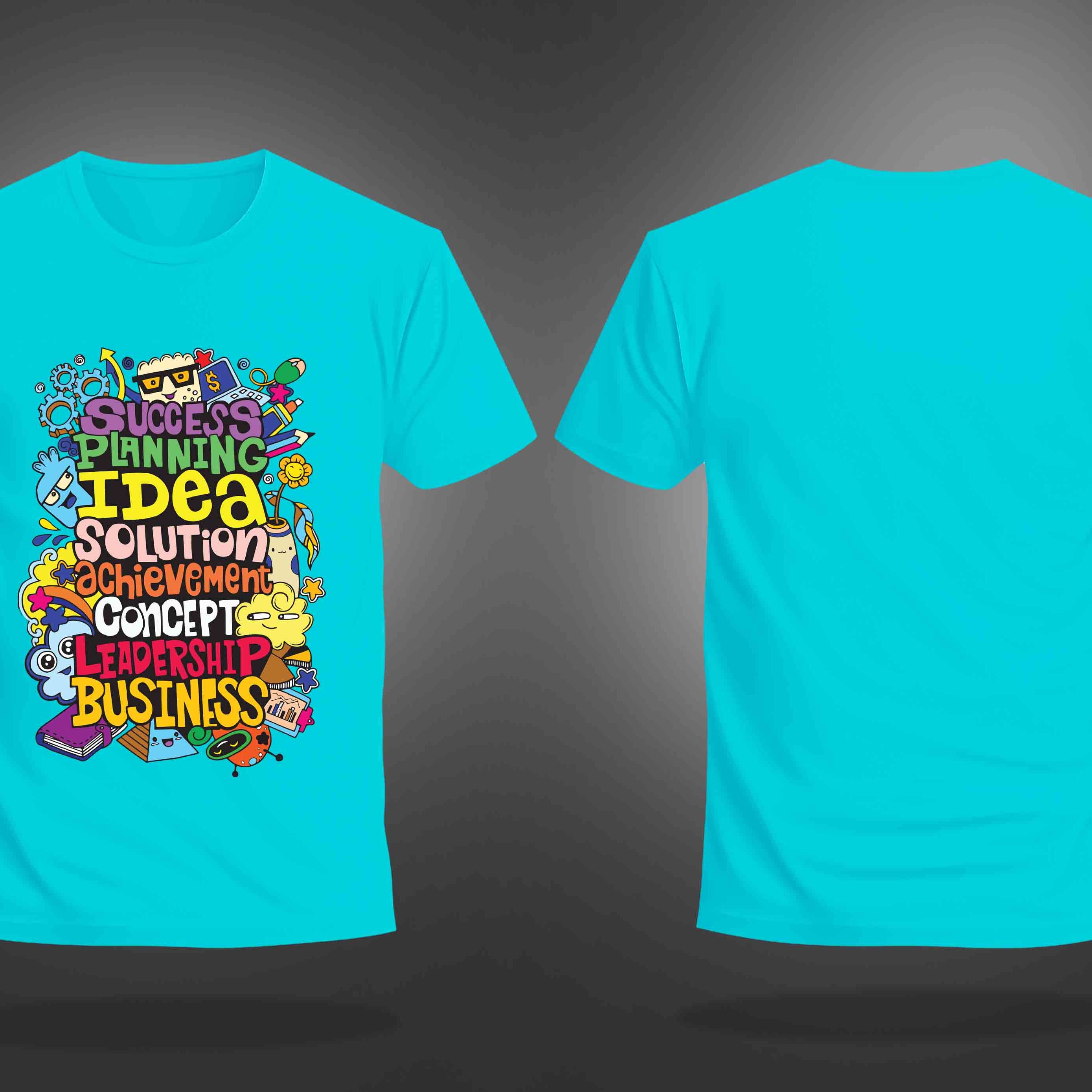 Cyan Half Sleeve Round Neck Colorful Motivational Words Printed Regular T-Shirt