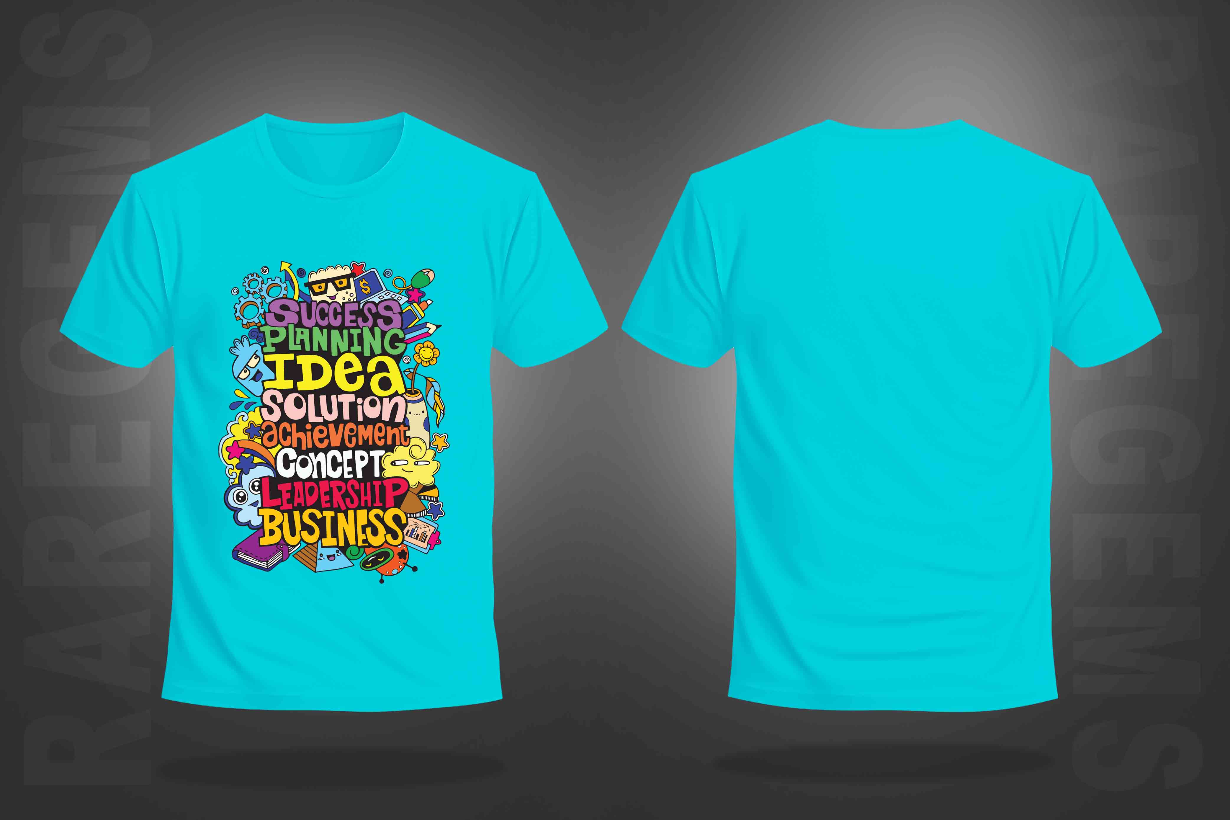 Cyan Half Sleeve Round Neck Colorful Motivational Words Printed Regular T-Shirt