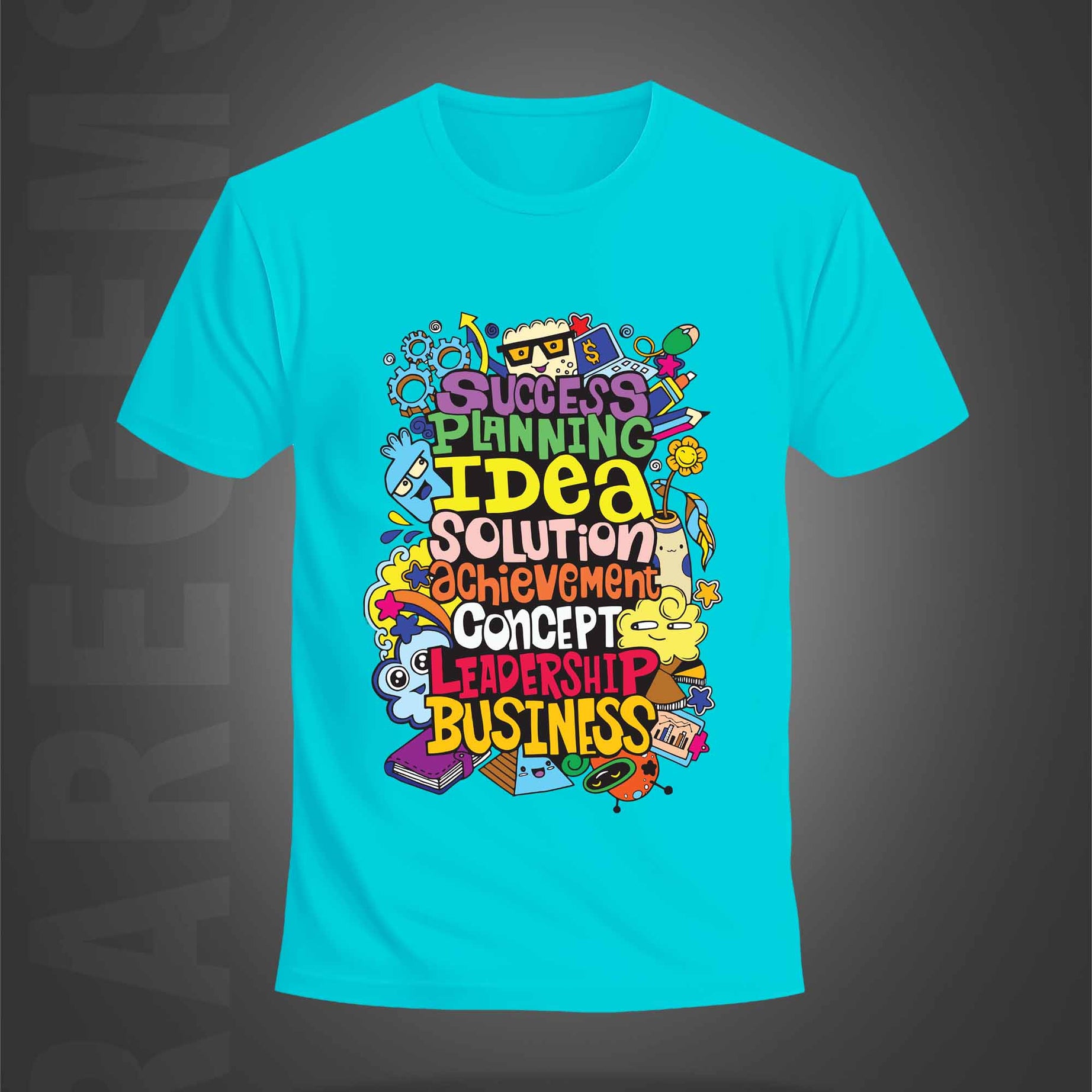 Cyan Half Sleeve Round Neck Colorful Motivational Words Printed Regular T-Shirt