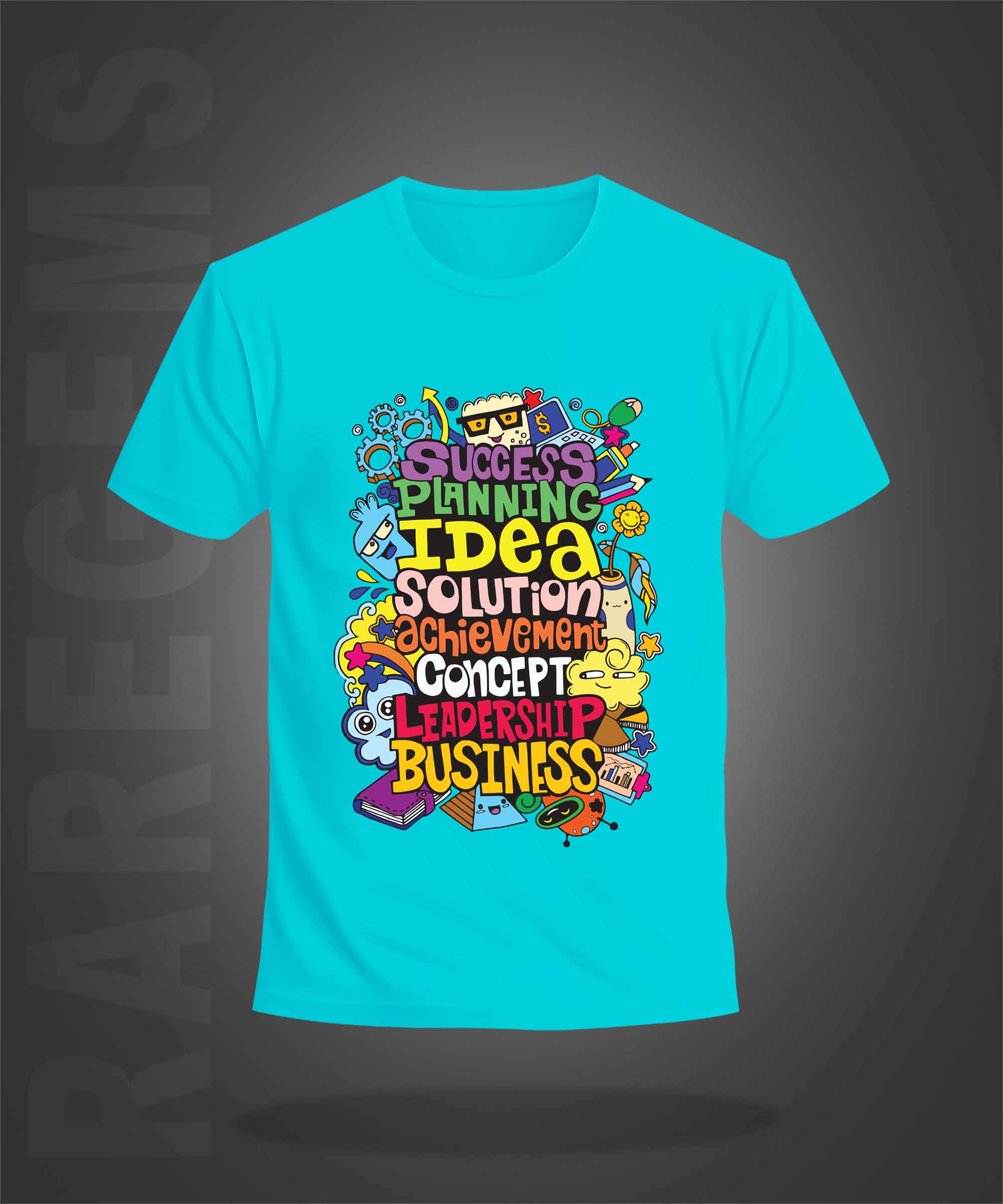 Cyan Half Sleeve Round Neck Colorful Motivational Words Printed Regular T-Shirt