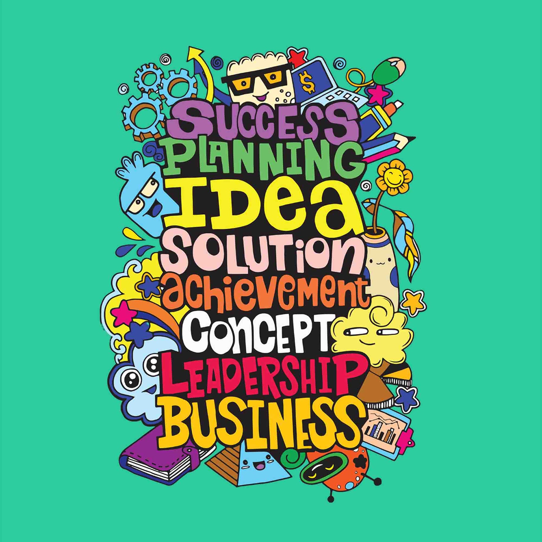 Mint Green Half Sleeve Round Neck Colorful Motivational Words Printed Regular T-Shirt