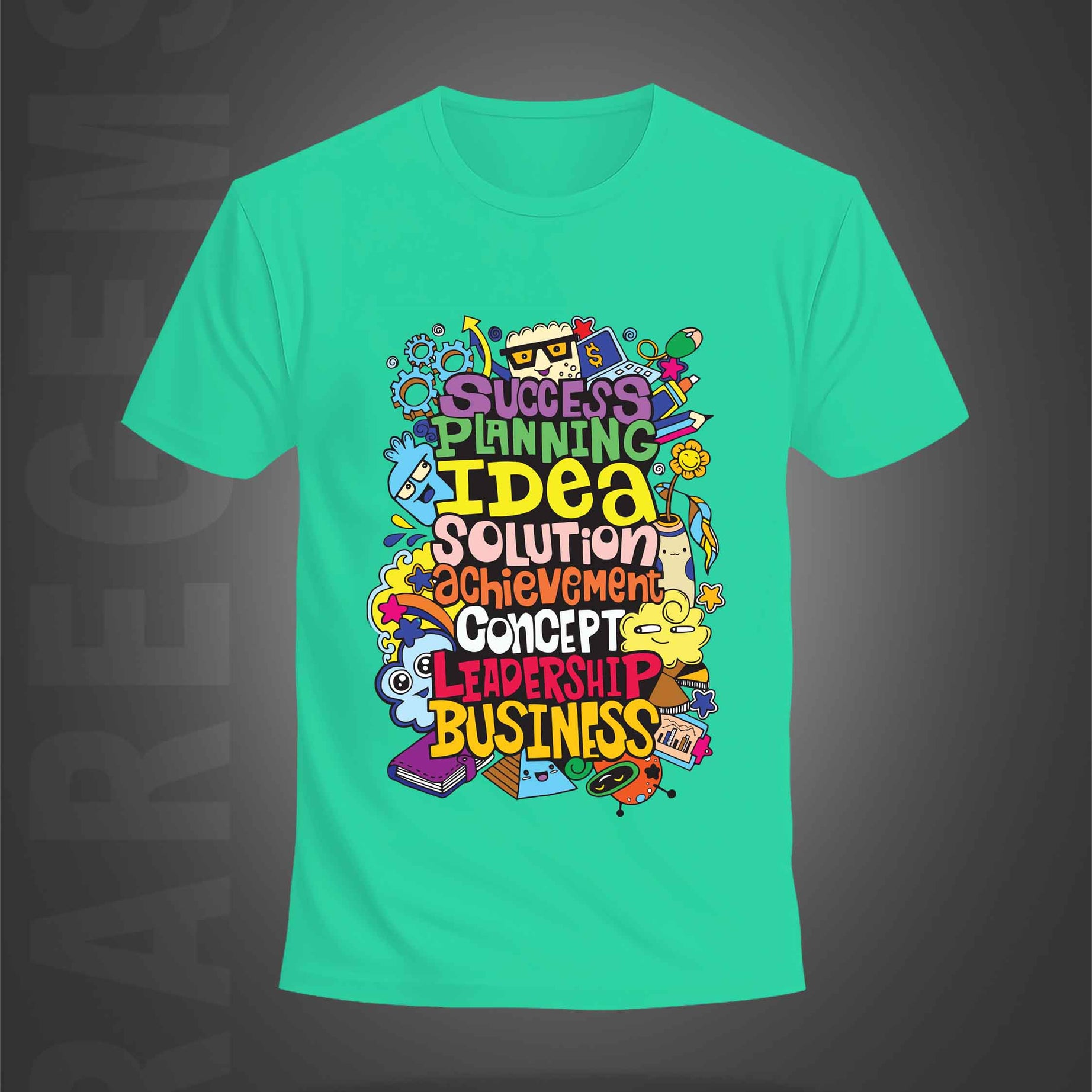 Mint Green Half Sleeve Round Neck Colorful Motivational Words Printed Regular T-Shirt